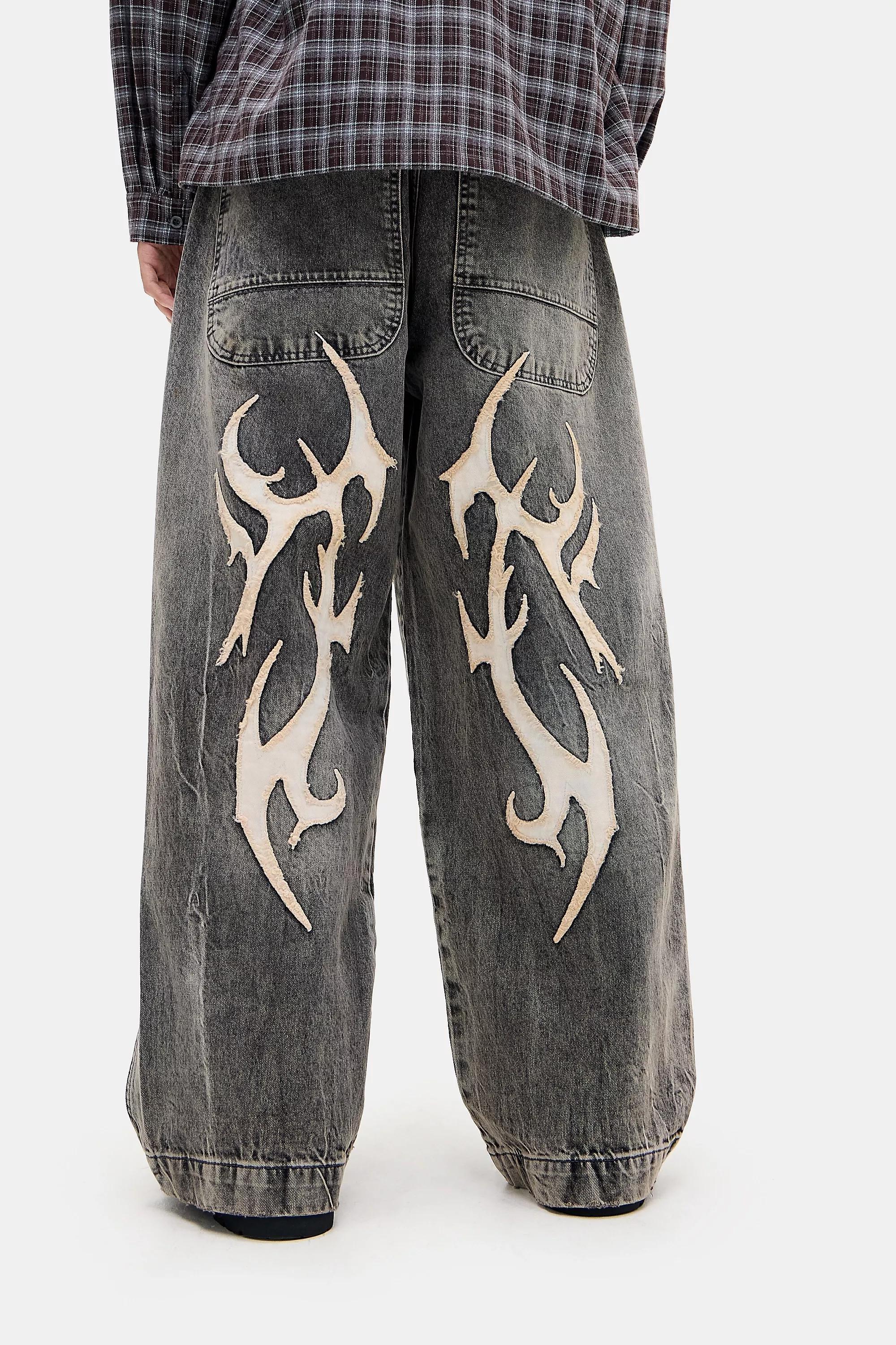 Black Bdg Neo Dark Tint Applique Jeans, BLK, large image number 3