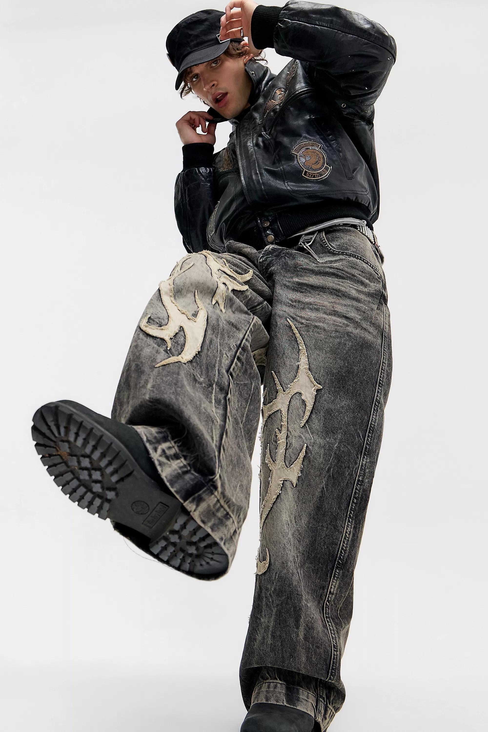 Black Bdg Neo Dark Tint Applique Jeans, BLK, large image number 5