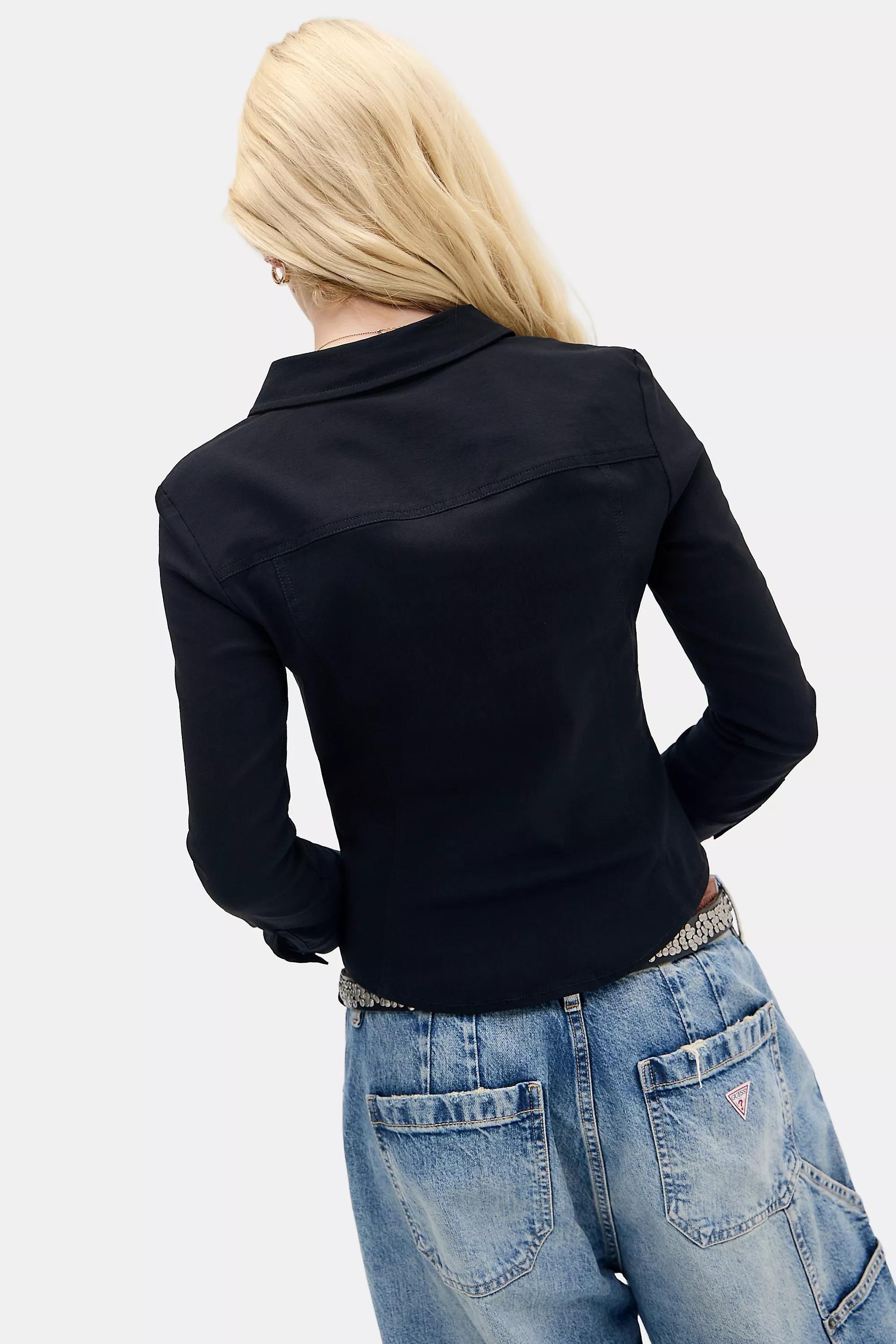 Black Silence + Noise Polly Bengaline 3/4 Sleeve Shirt, BLK, large image number 3