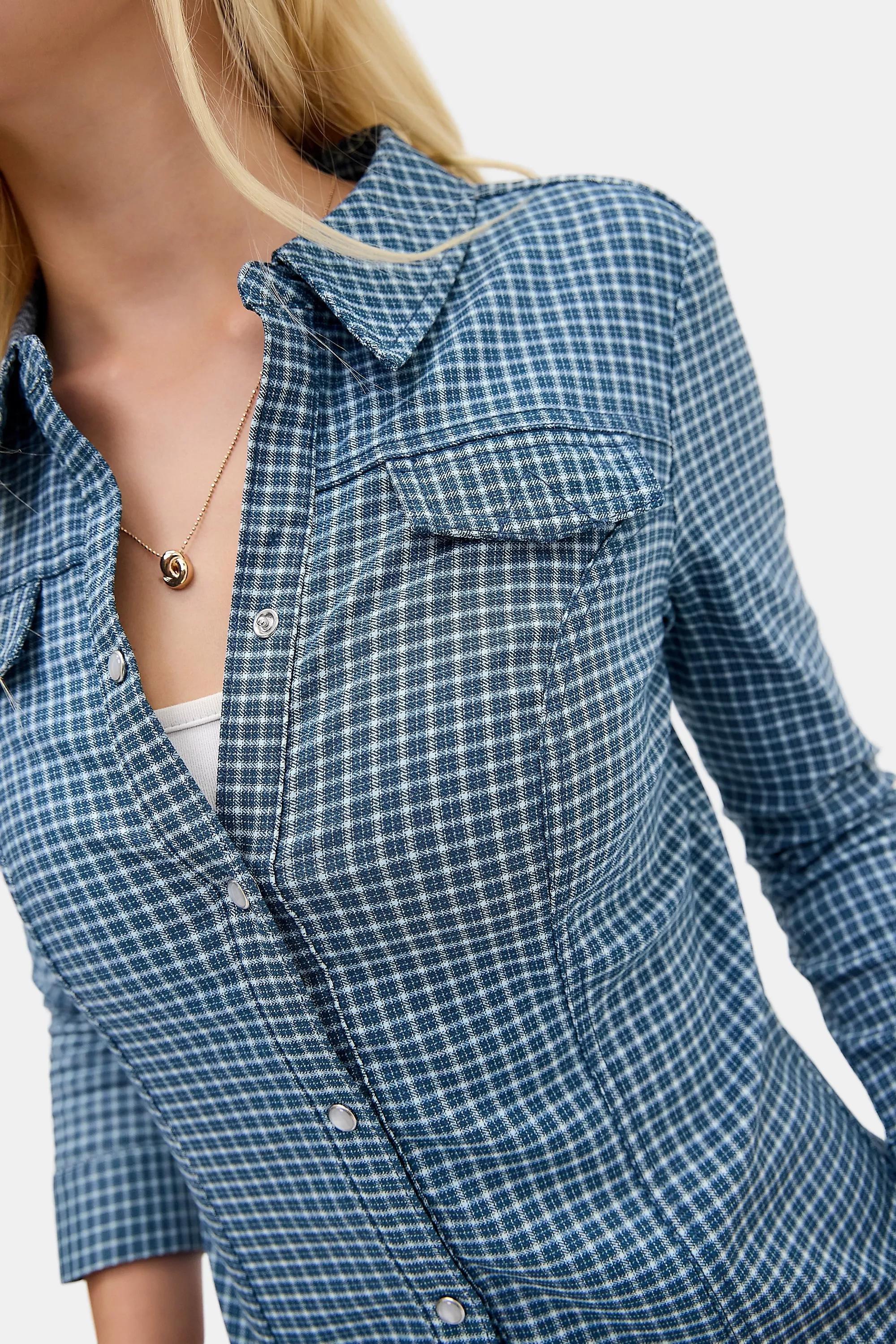 Blue Plaid Silence + Noise Polly Bengaline 3/4 Sleeve Shirt, A301_0586, large image number 2