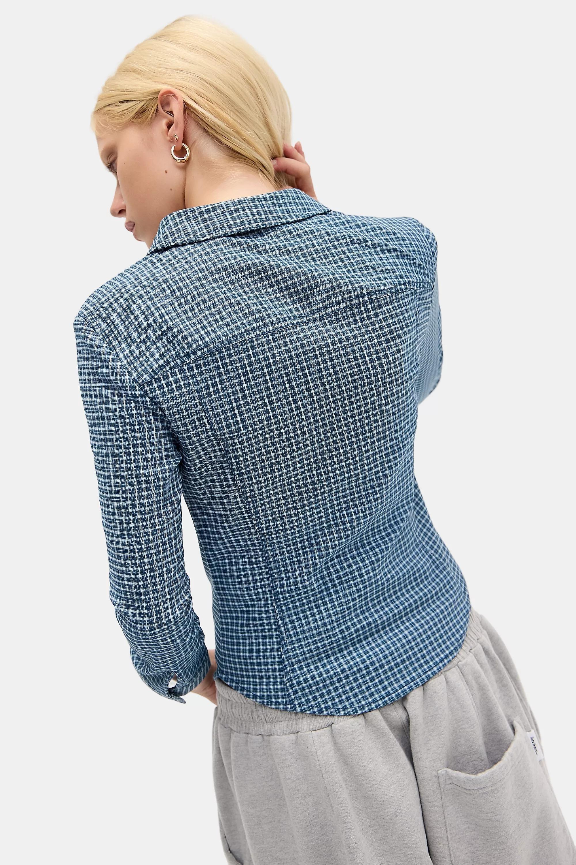 Blue Plaid Silence + Noise Polly Bengaline 3/4 Sleeve Shirt, A301_0586, large image number 3