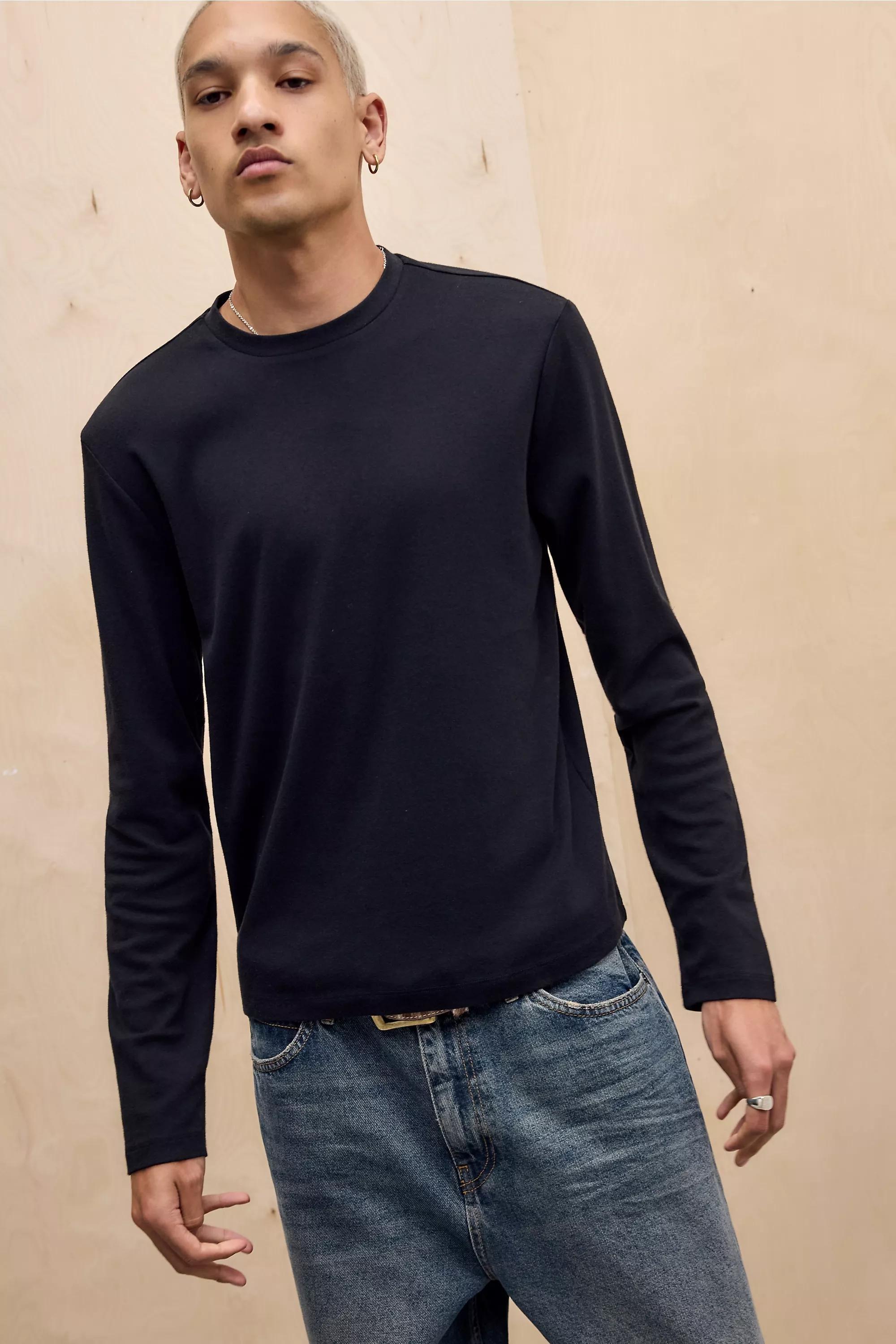 BLACK UO Black Long Sleeve Slim T-Shirt, BLK, large image number 0