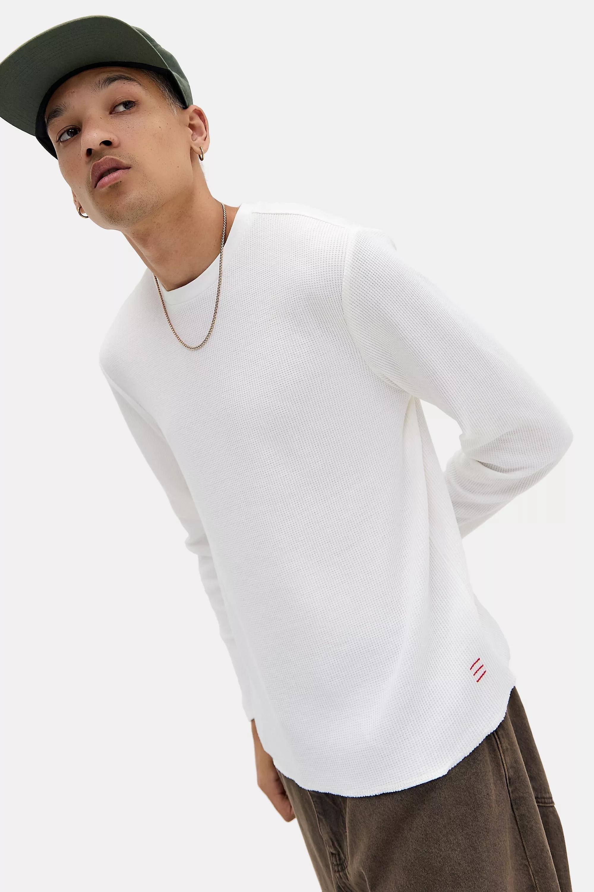 White Bdg Ecru Plain Long Sleeve Waffle T-Shirt, CREME, large image number 0