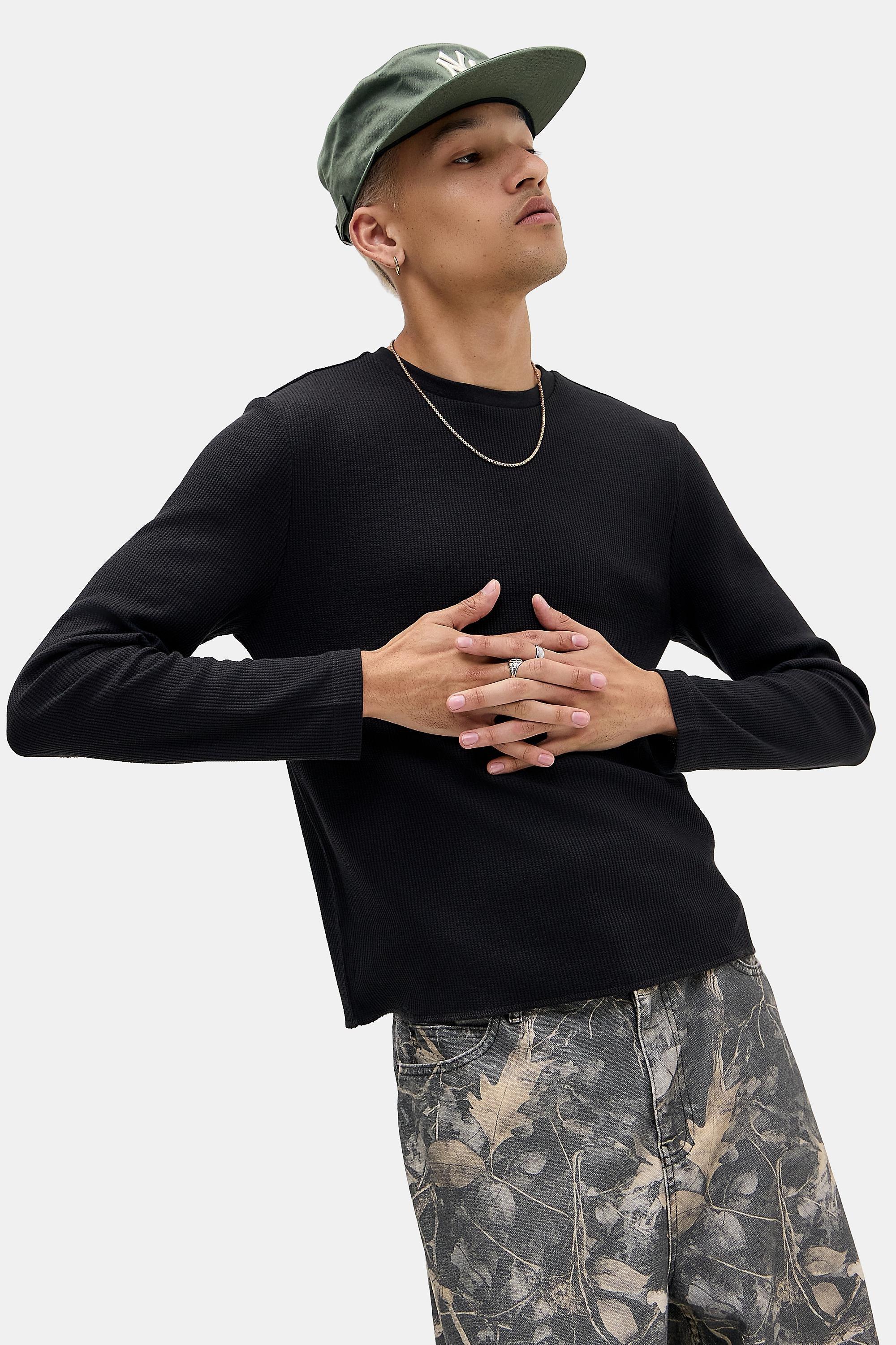 Black Bdg Black Plain Long Sleeve Waffle T-Shirt, BLK, large image number 1