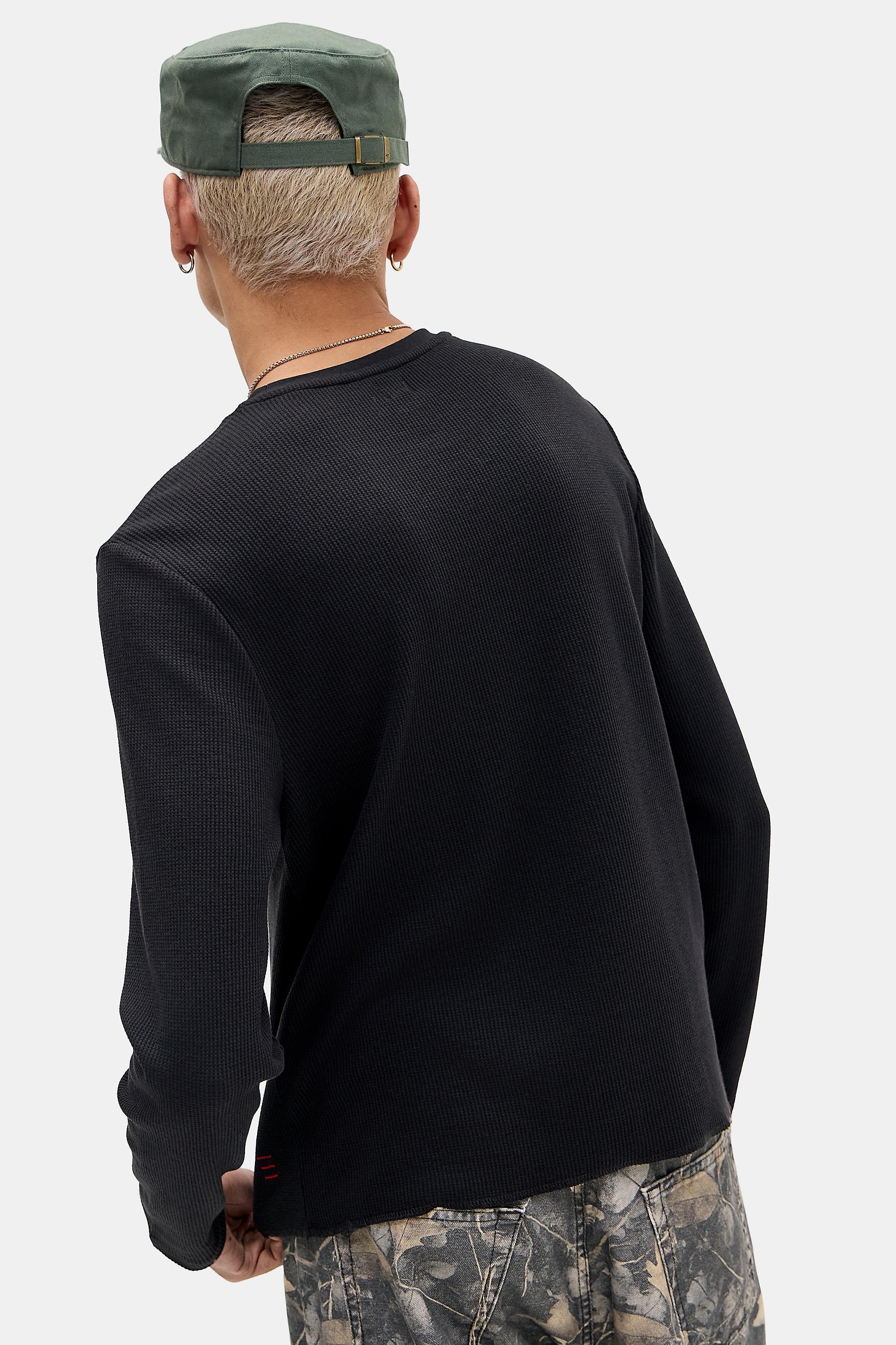 Black Bdg Black Plain Long Sleeve Waffle T-Shirt, BLK, large image number 3