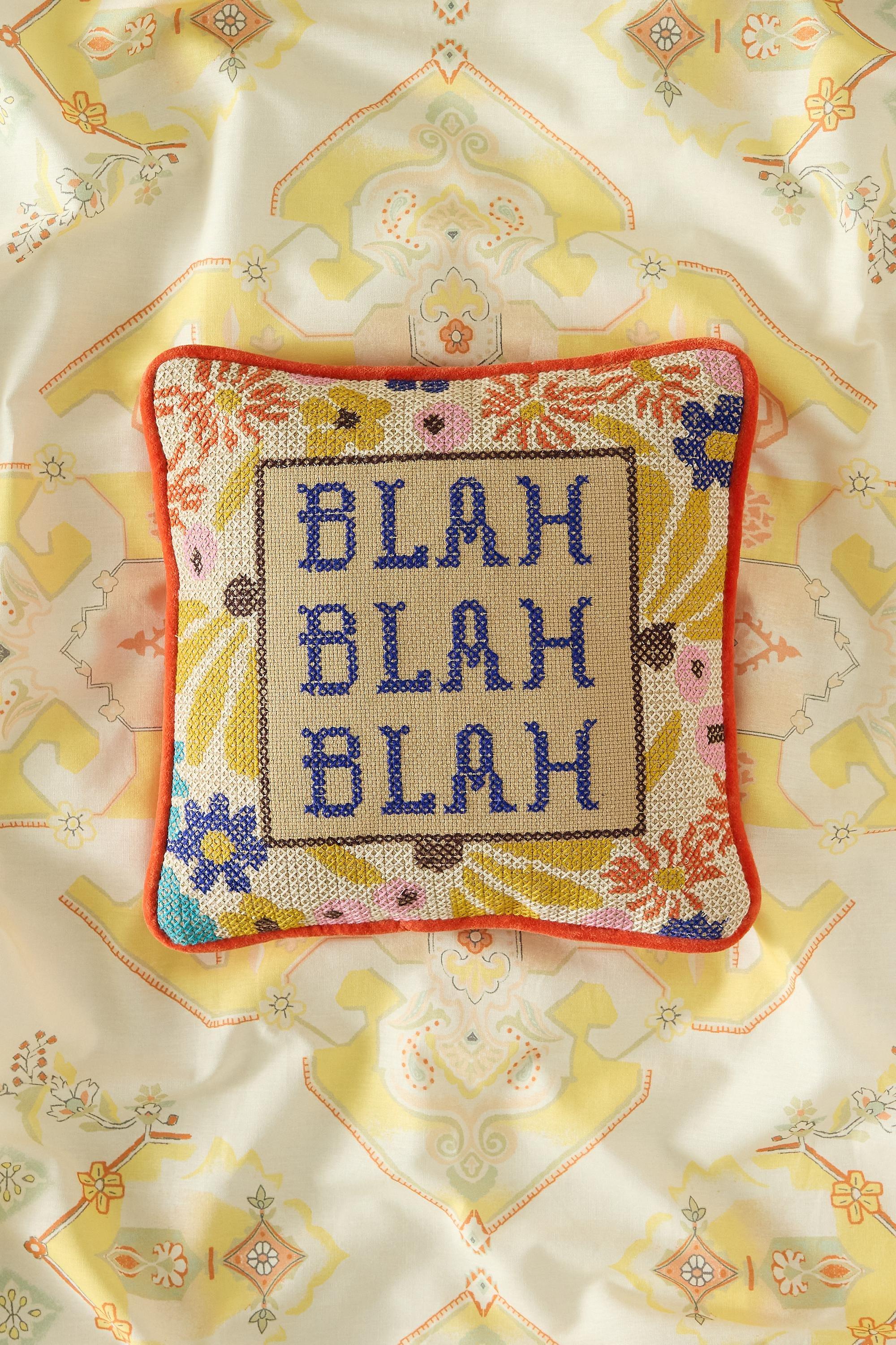 Multicolour Blah Blah Blah Cross-Stitch Cushion, ASSORT, large image number 0