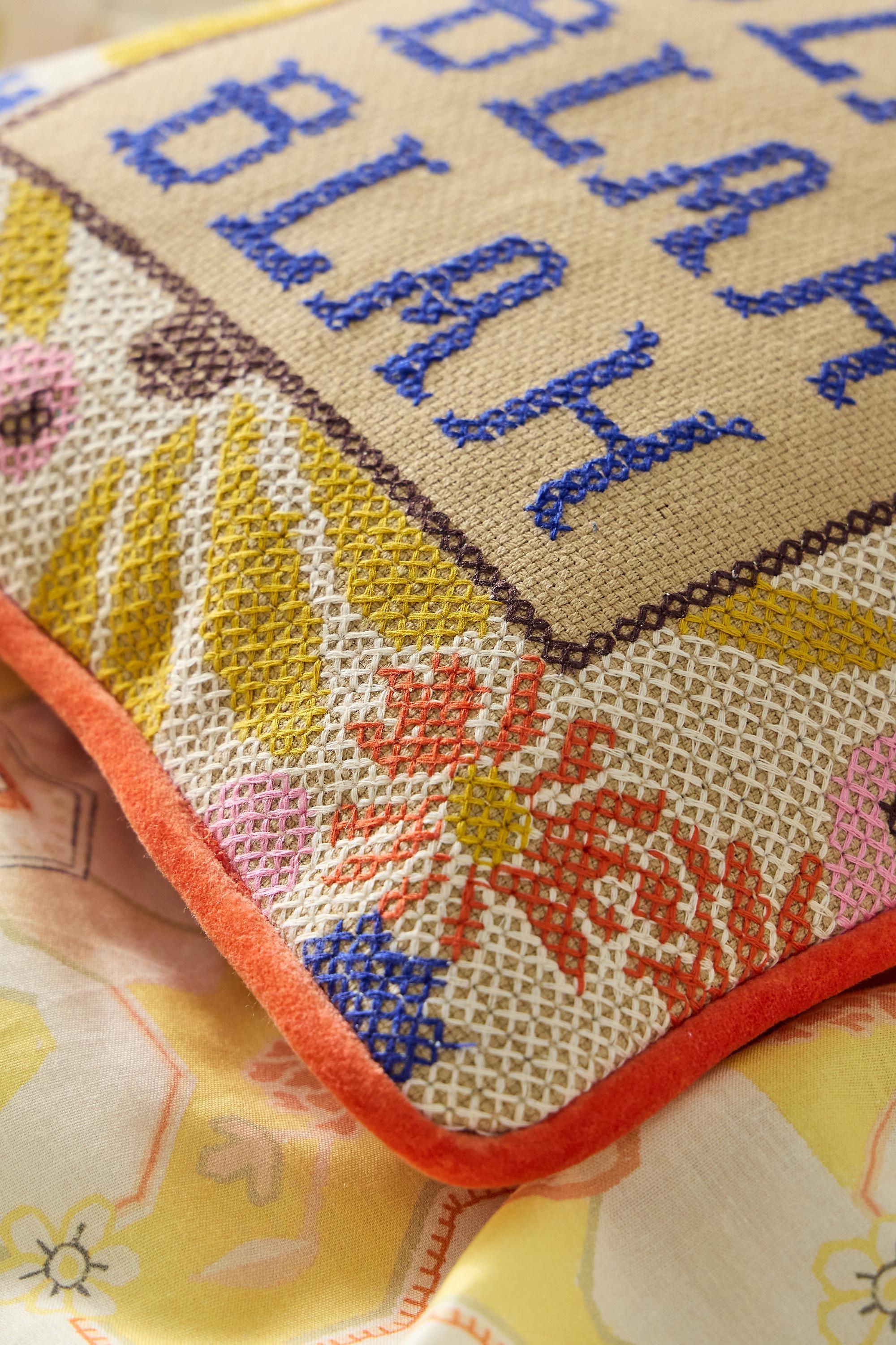 Multicolour Blah Blah Blah Cross-Stitch Cushion, ASSORT, large image number 1