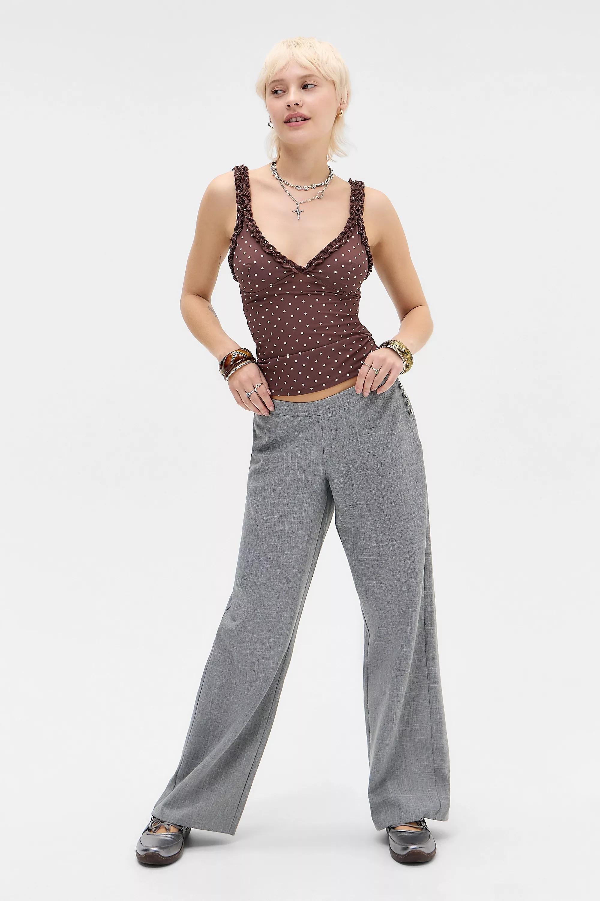 Brown Pattern Out From Under Cammy Ruffle Mesh Cami, BRN MOTIF, medium