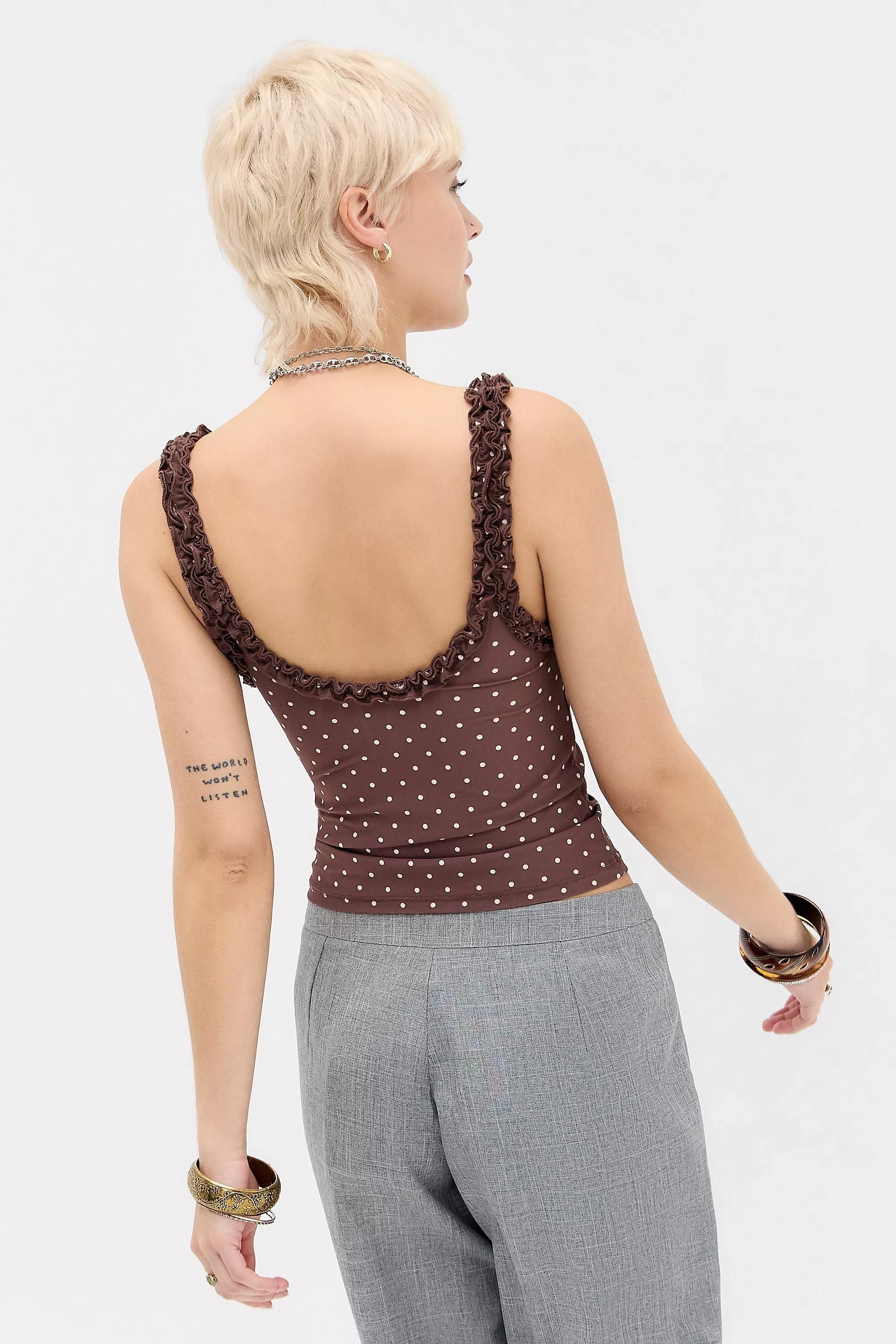 Brown Pattern Out From Under Cammy Ruffle Mesh Cami, BRN MOTIF, large image number 3