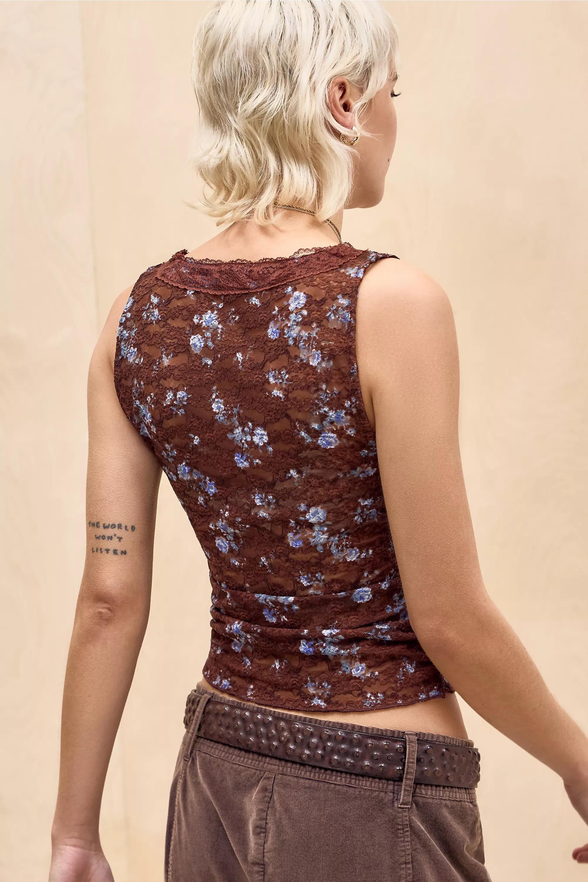 Brown Kimchi Blue Ivy Floral Lace Top, BRN, large image number 3