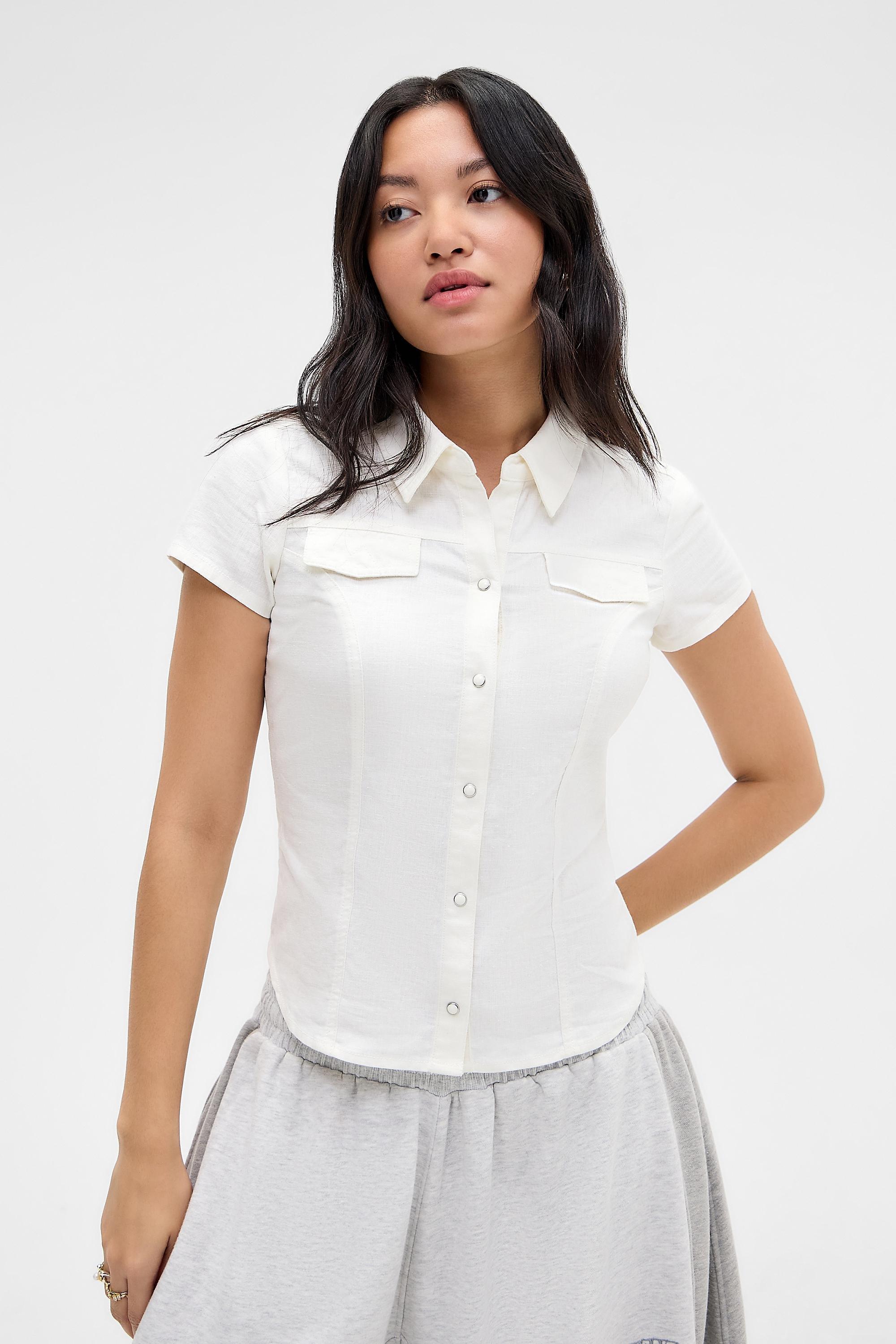 White Bdg Polly Linen Shirt, WHT, large image number 0