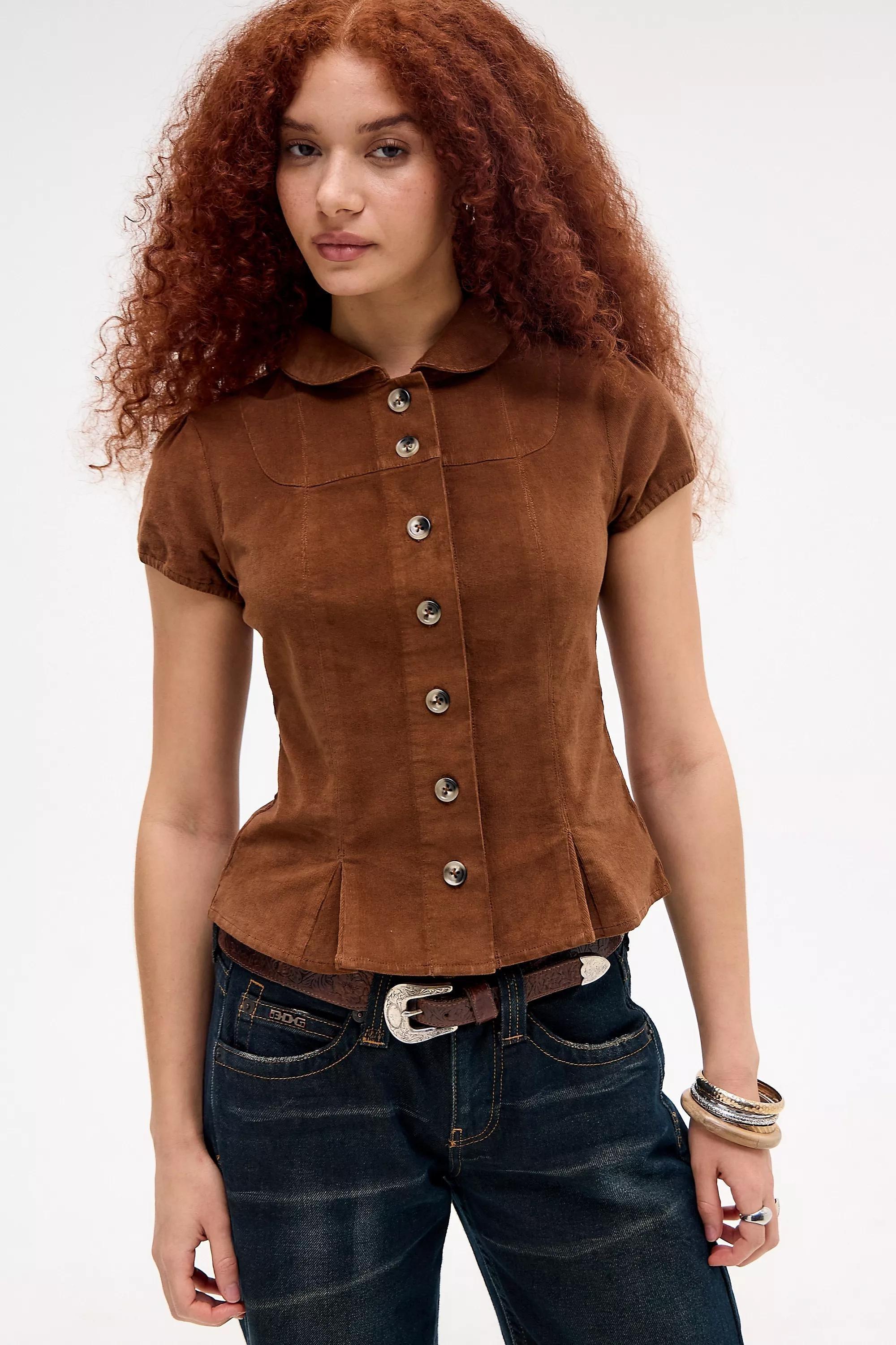 Brown Silence + Noise Lyn Corduroy Blouse, BRN, medium