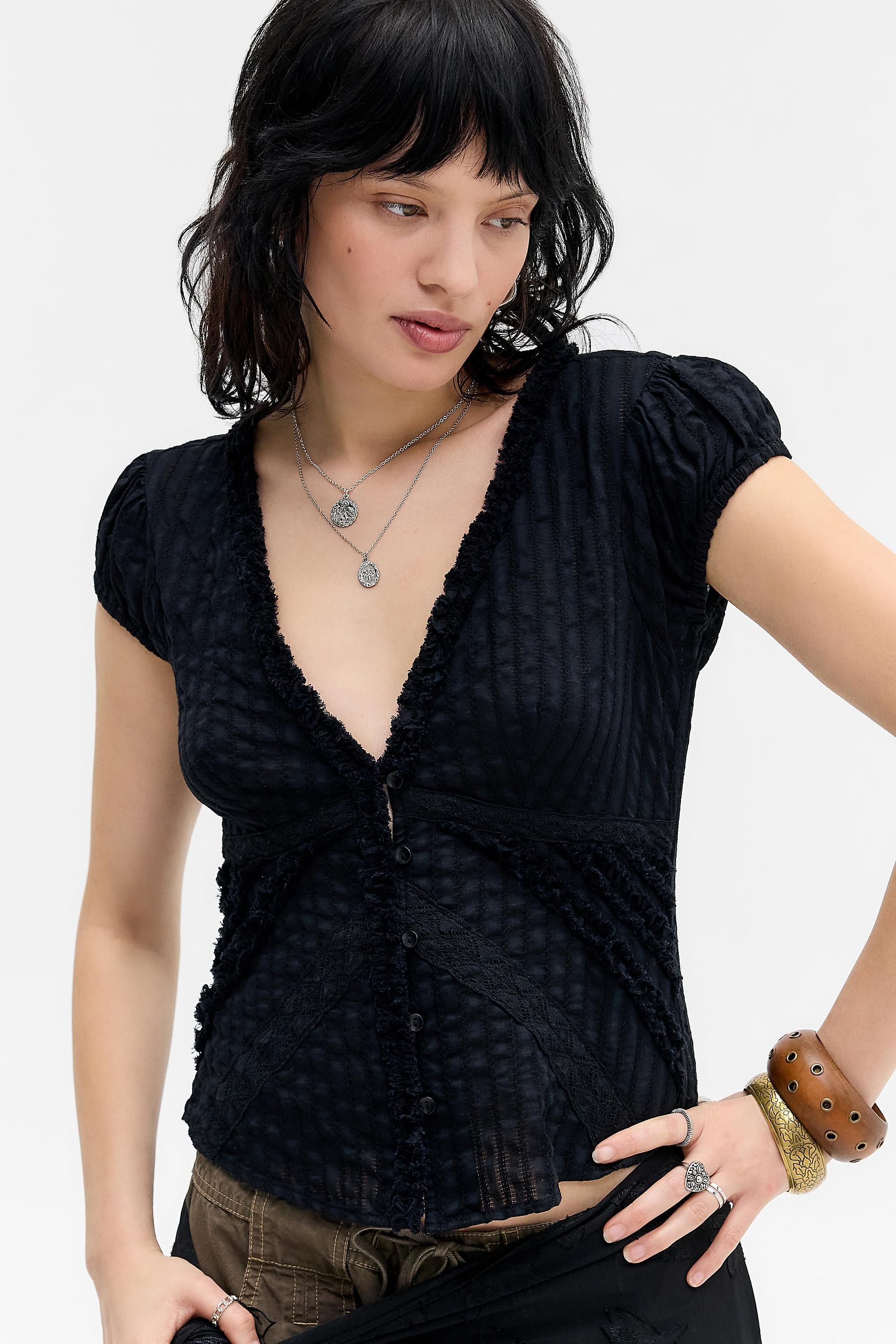 Black Kimchi Blue Robyn Ruffle Blouse, BLK, large image number 0