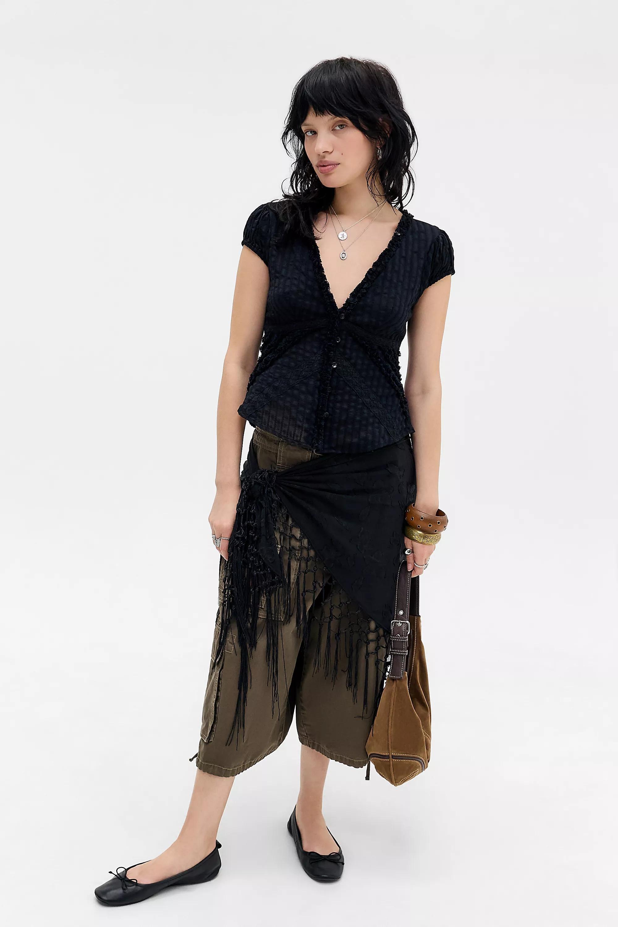 Black Kimchi Blue Robyn Ruffle Blouse, BLK, large image number 1