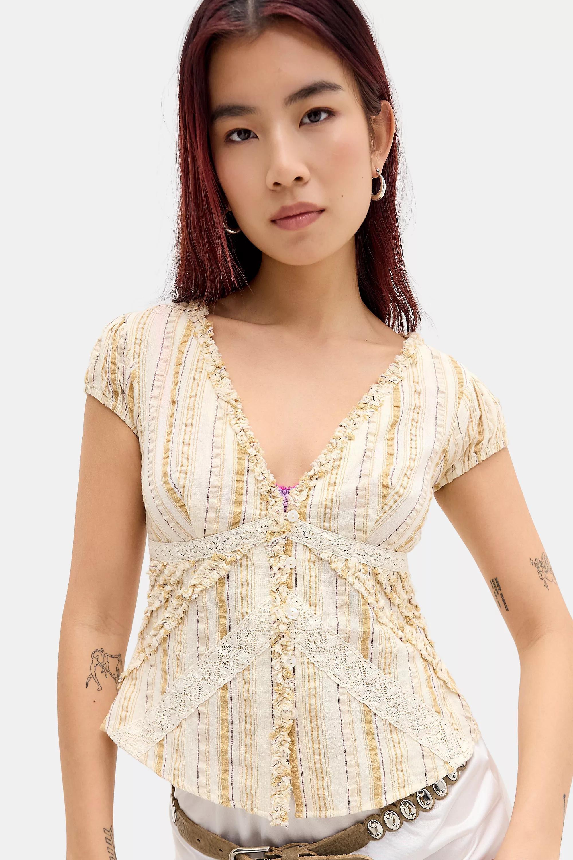 YELLOW Kimchi Blue Robyn Ruffle Blouse, YEL, medium