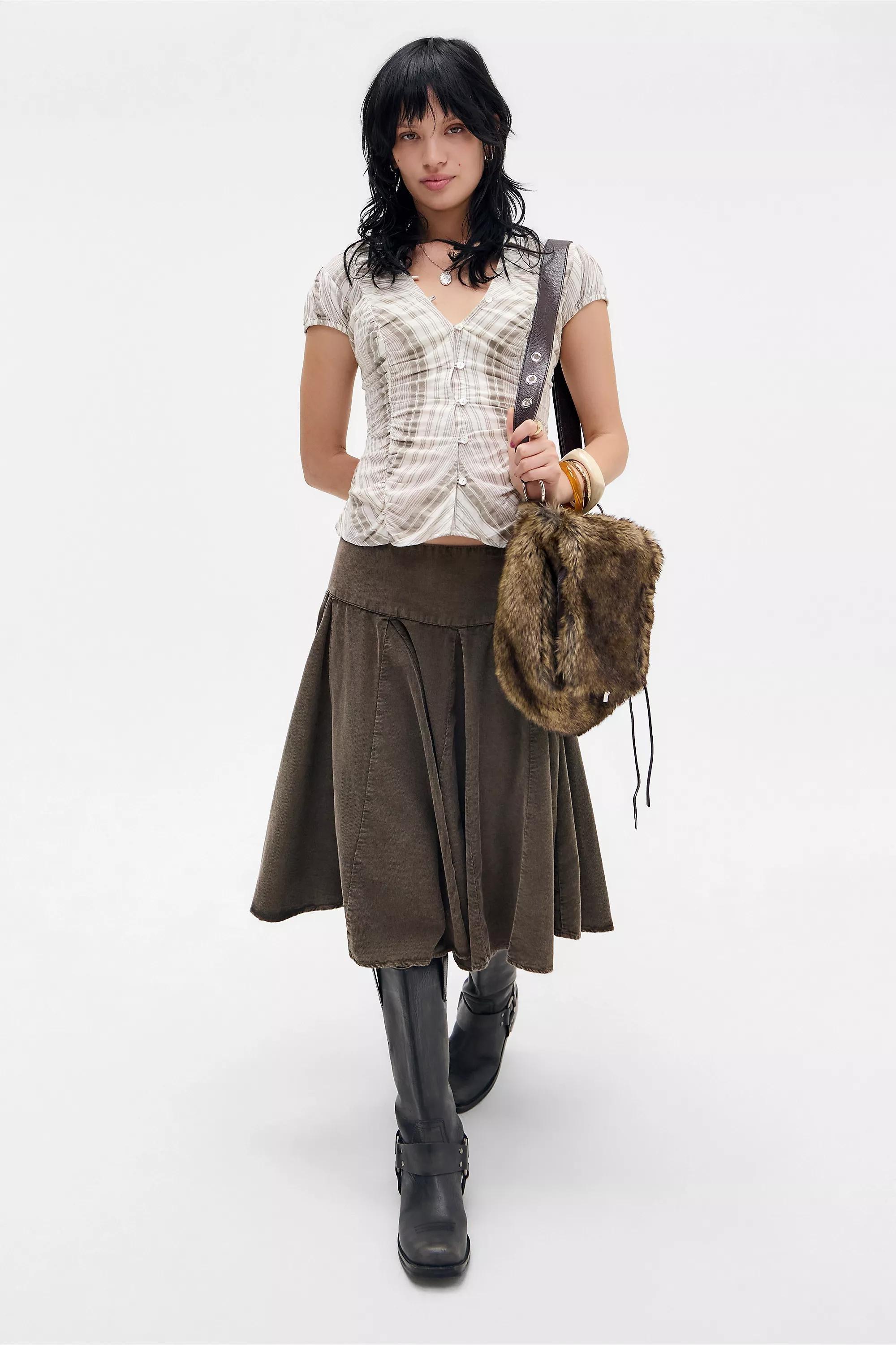 Brown Kimchi Blue Luna Ruched Shirt, A301_0544, large image number 1