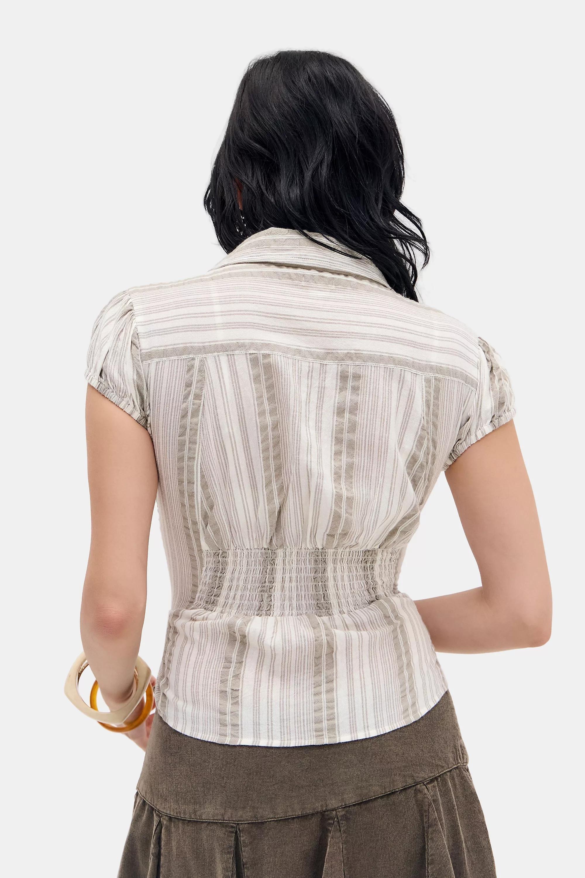 Brown Kimchi Blue Luna Ruched Shirt, A301_0544, large image number 3