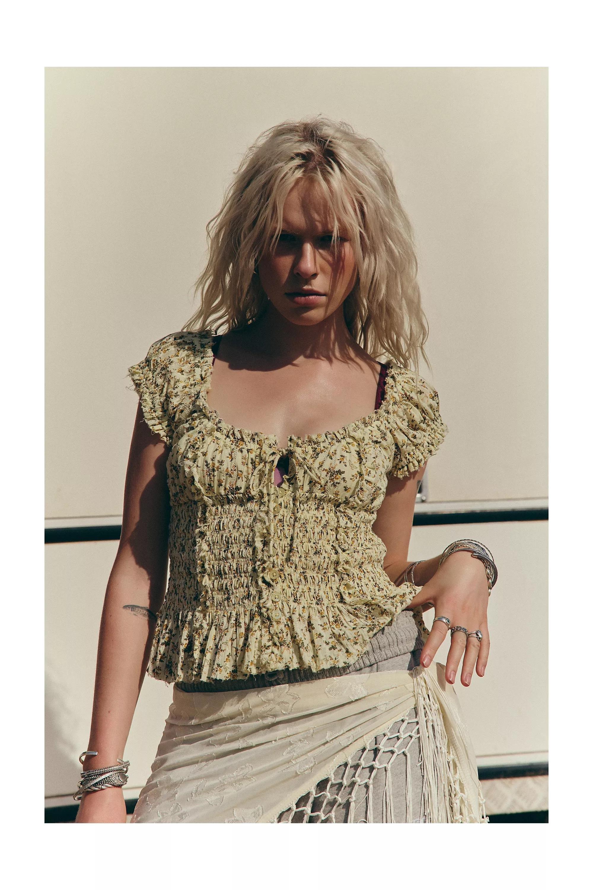 Yellow Floral Kimchi Blue Mabel Blouse, A301_0530, medium