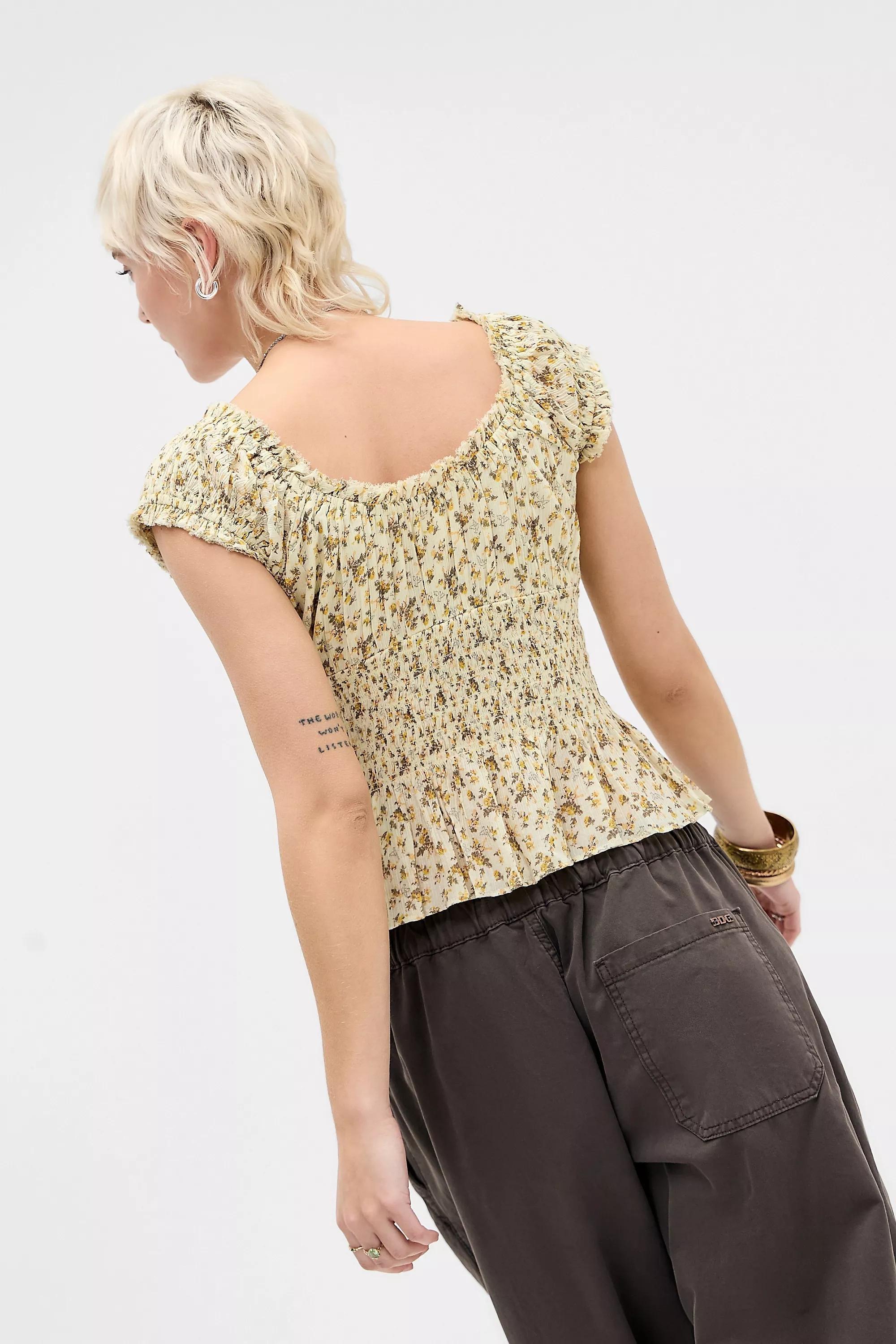 Yellow Floral Kimchi Blue Mabel Blouse, A301_0530, large image number 3