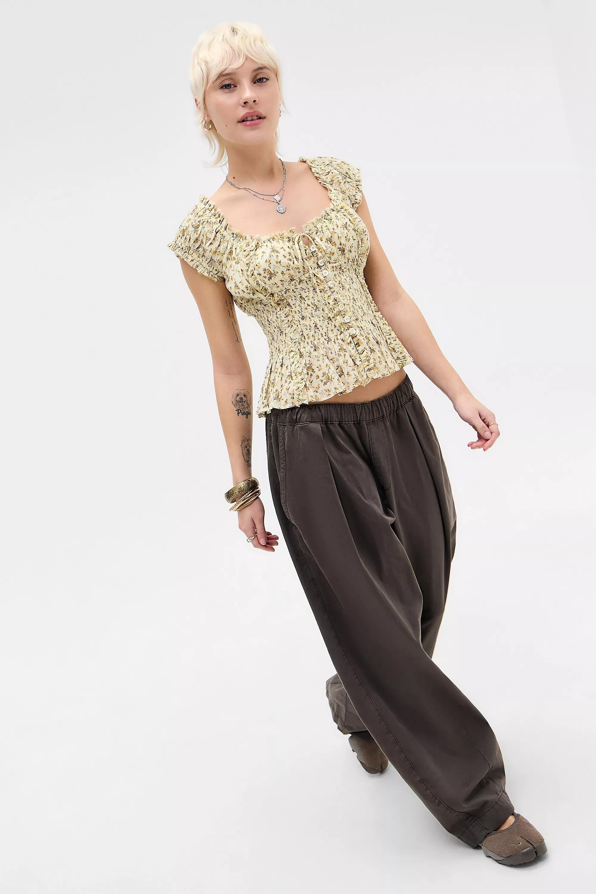 Yellow Floral Kimchi Blue Mabel Blouse, A301_0530, large image number 4