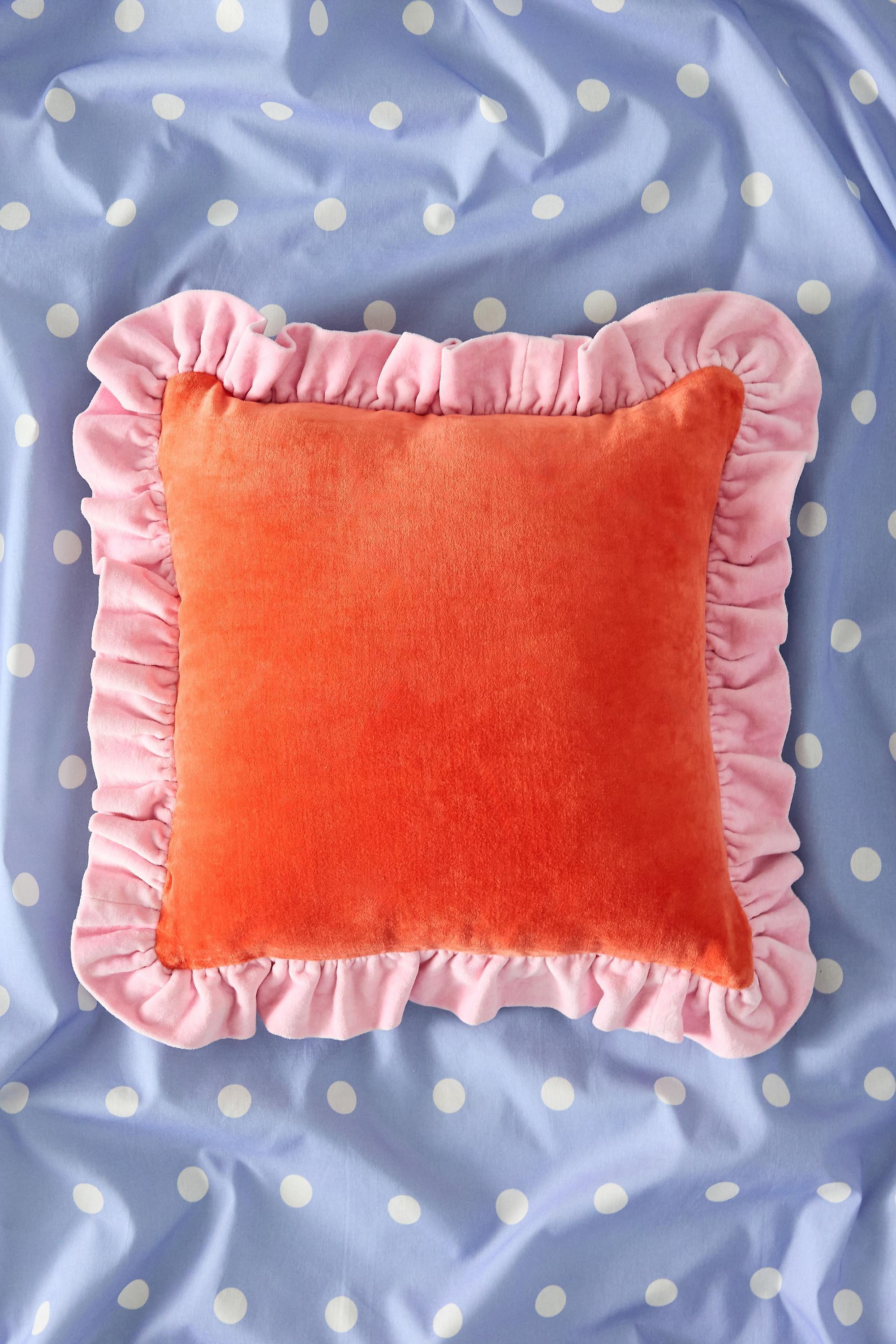 RED Red Contrast Ruffle Cushion, RED, large image number 0