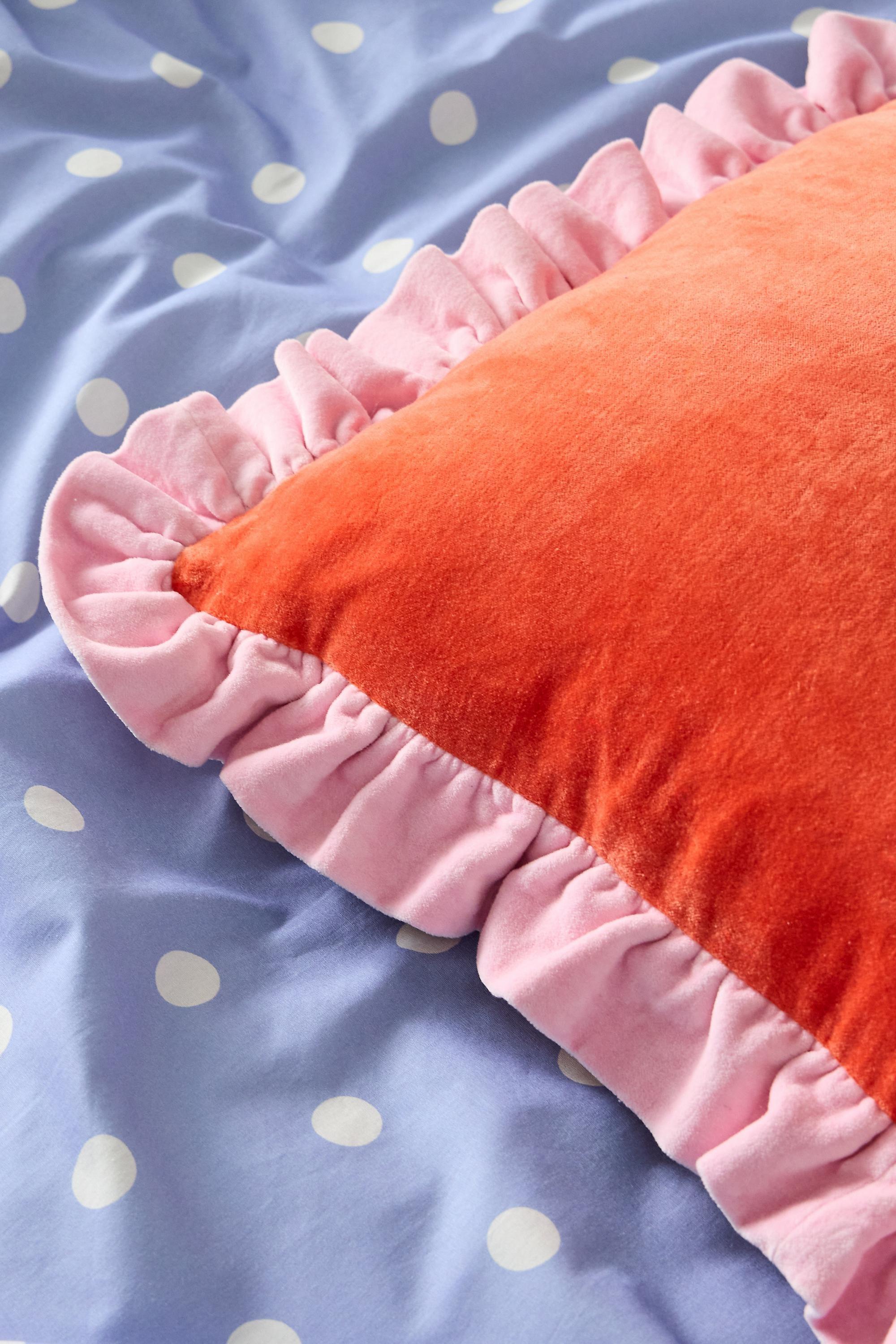 RED Red Contrast Ruffle Cushion, RED, large image number 1