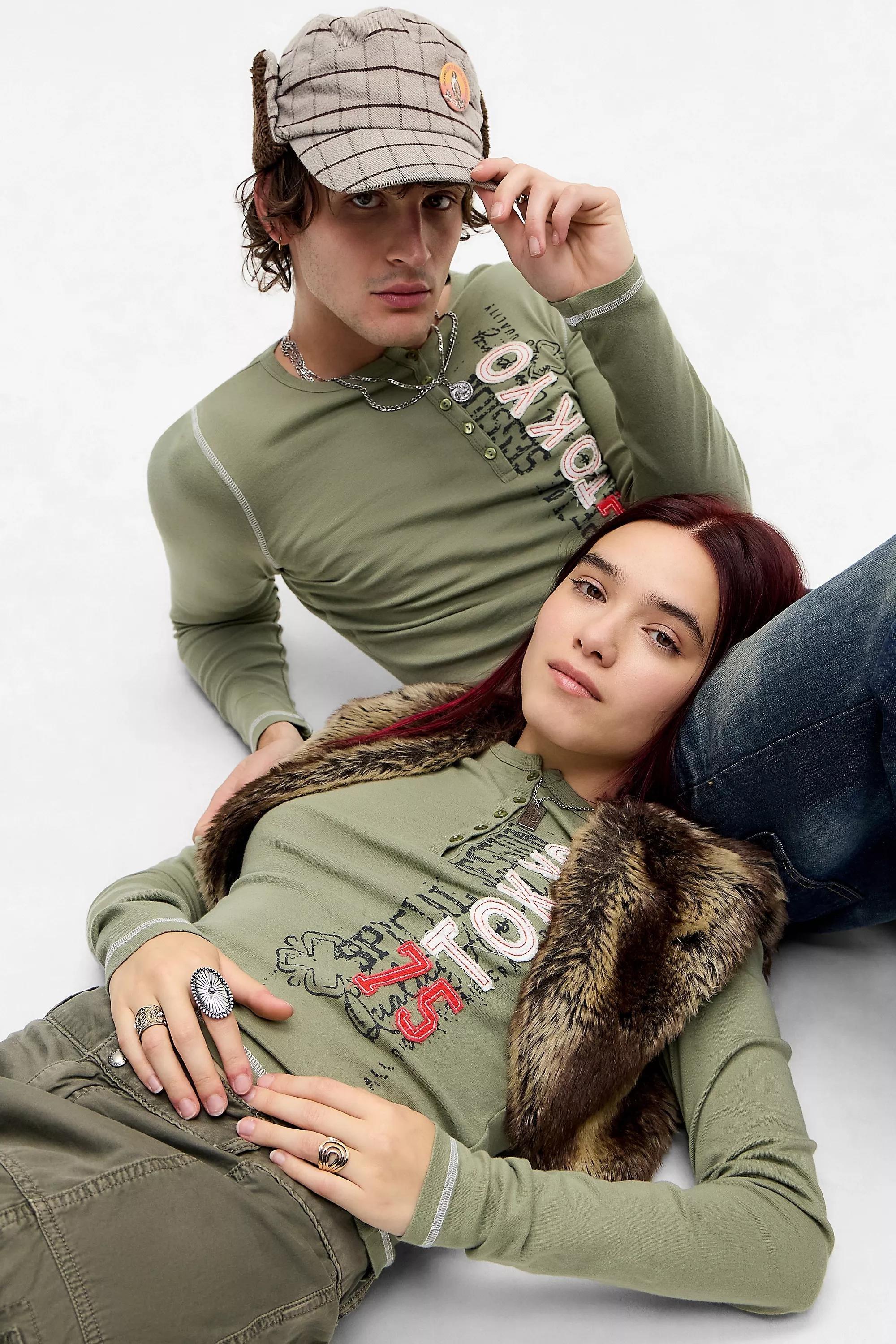 Khaki Bdg Tokyo Applique Henley T-Shirt, KHAKI, large image number 4