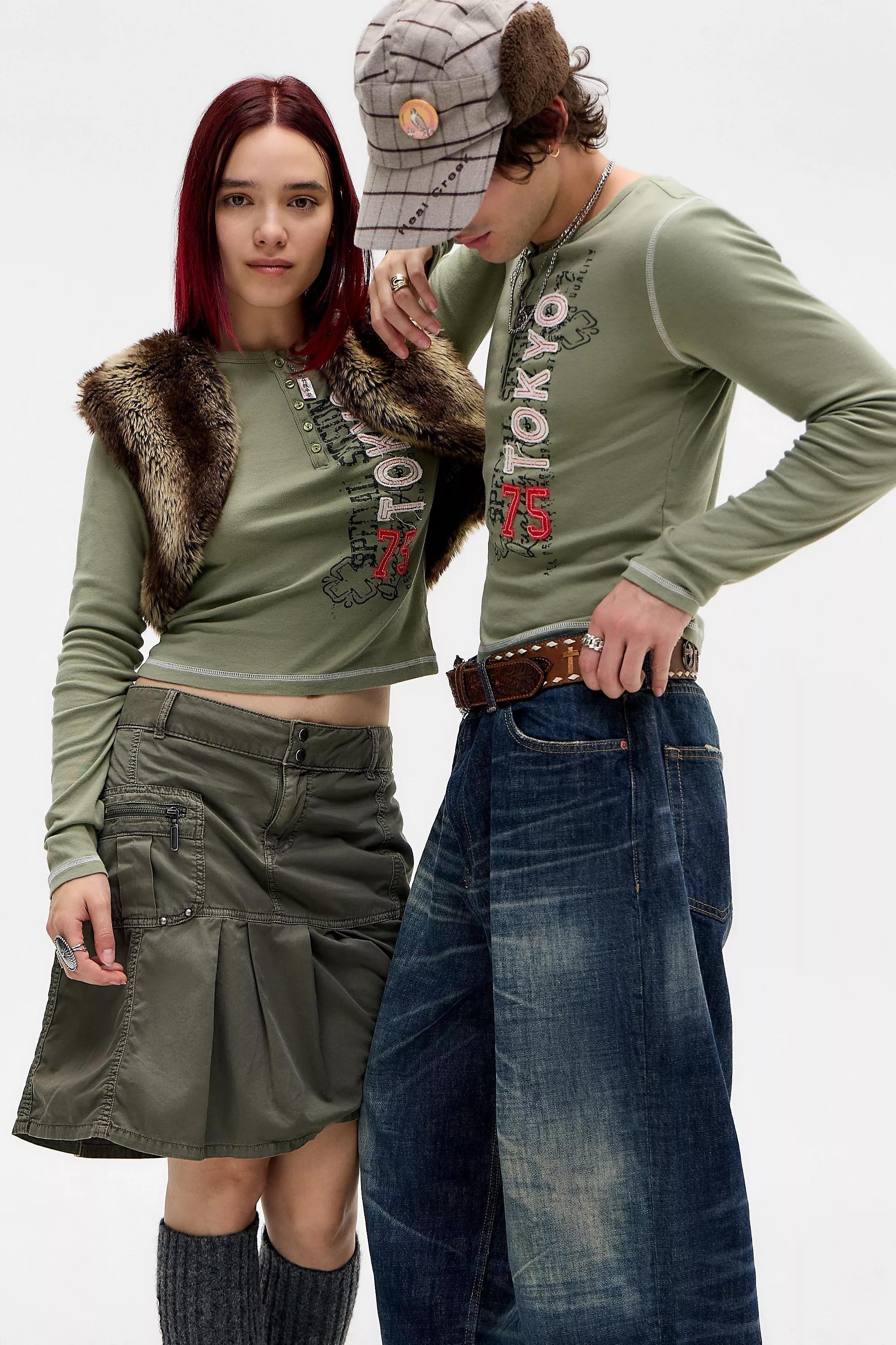 Khaki Bdg Tokyo Applique Henley T-Shirt, KHAKI, large image number 5