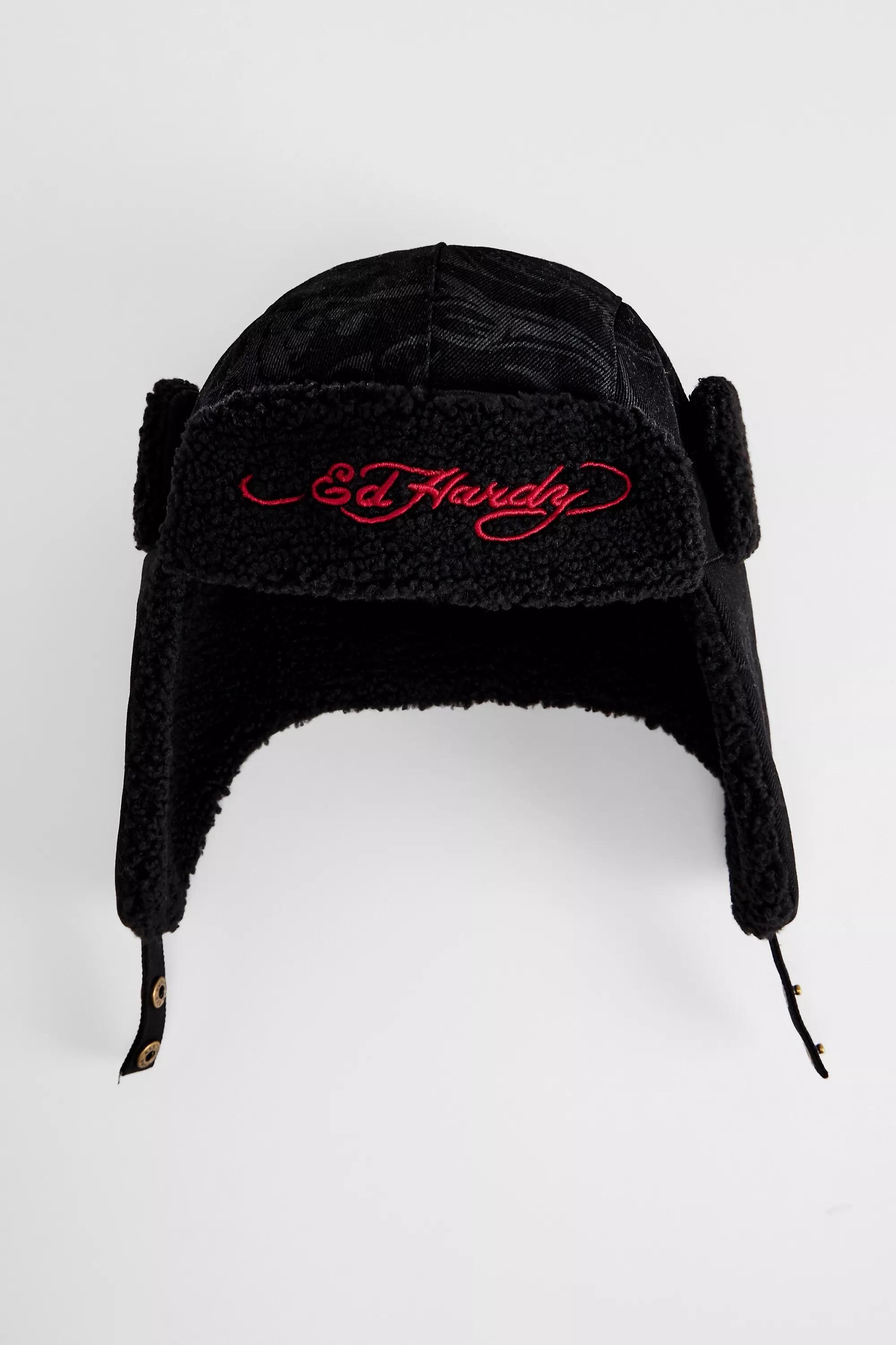 Black Ed Hardy Uo Trapper Hat, BLK, large image number 1