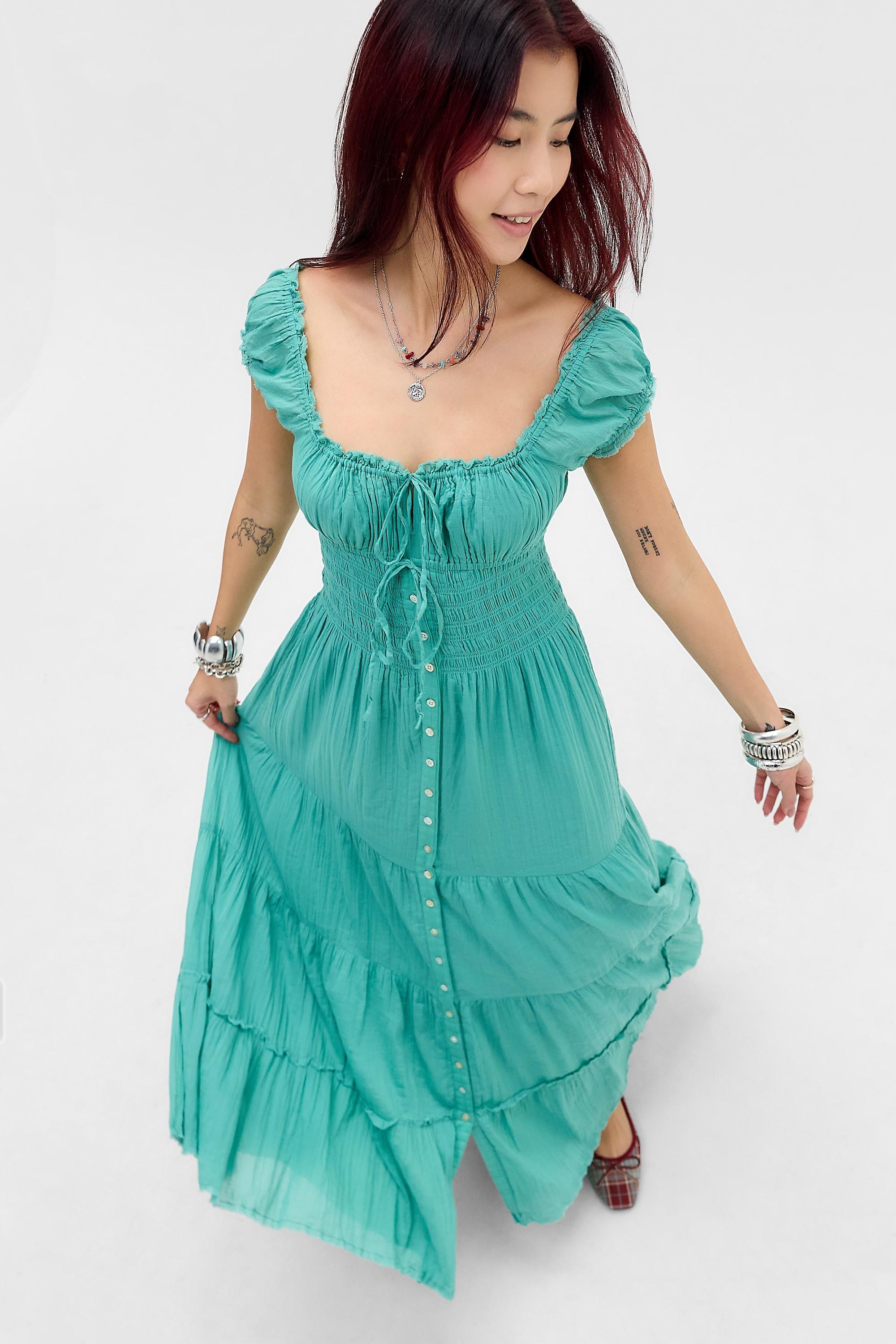 Turquoise Kimchi Blue Samira Prairie Maxi Dress, TURQUOISE, large image number 0