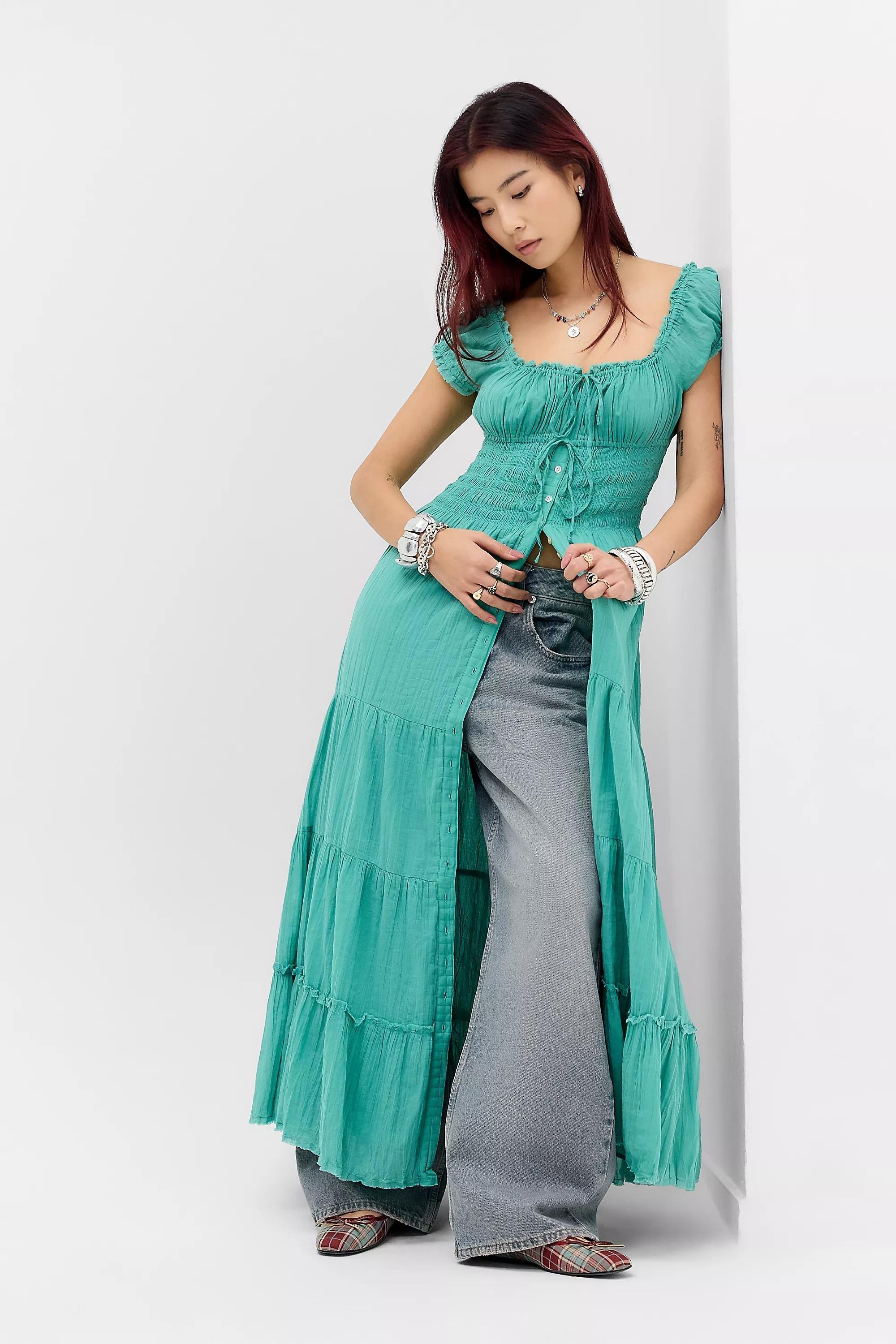 Turquoise Kimchi Blue Samira Prairie Maxi Dress, TURQUOISE, large image number 1