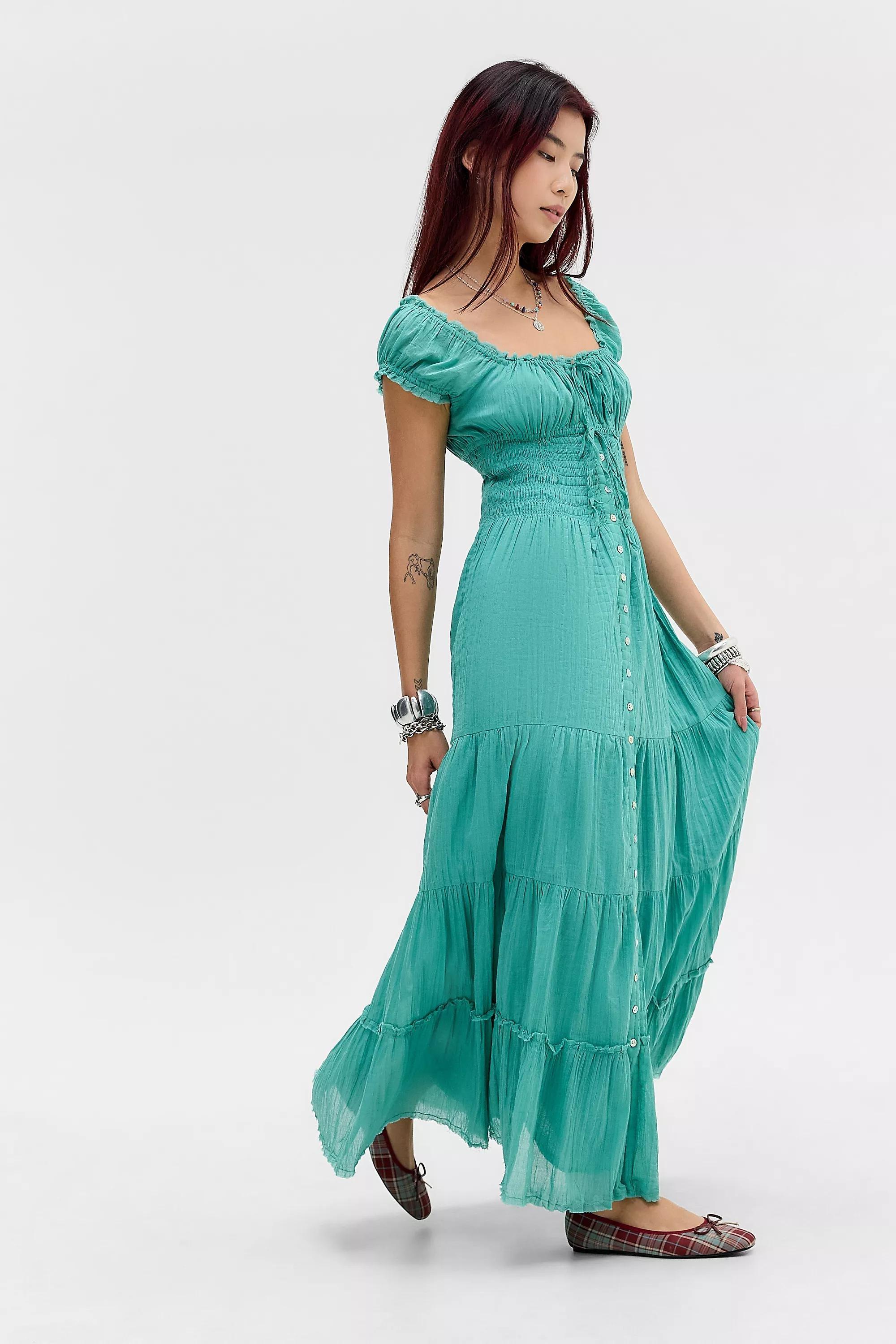 Turquoise Kimchi Blue Samira Prairie Maxi Dress, TURQUOISE, large image number 3