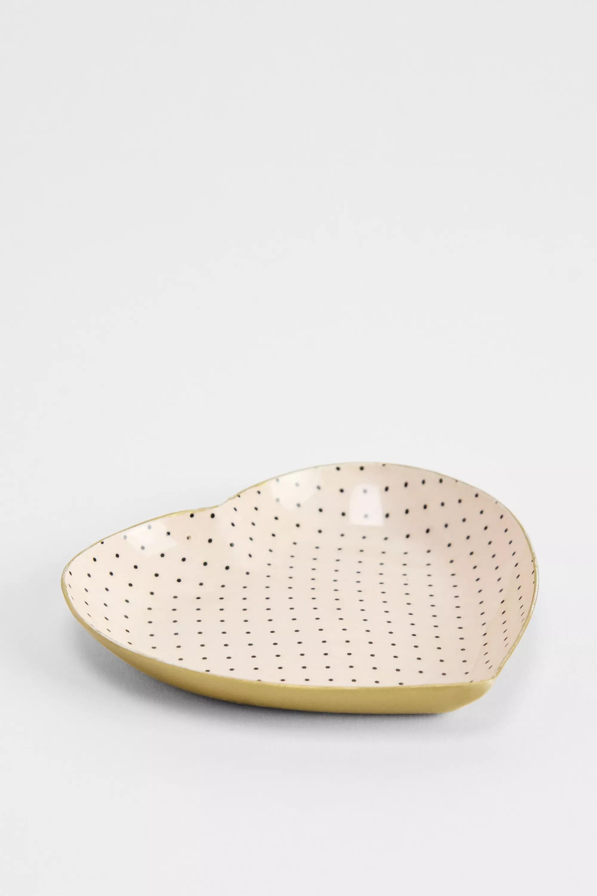 White Polka Dot Heart Trinket Dish, CREME, large image number 0