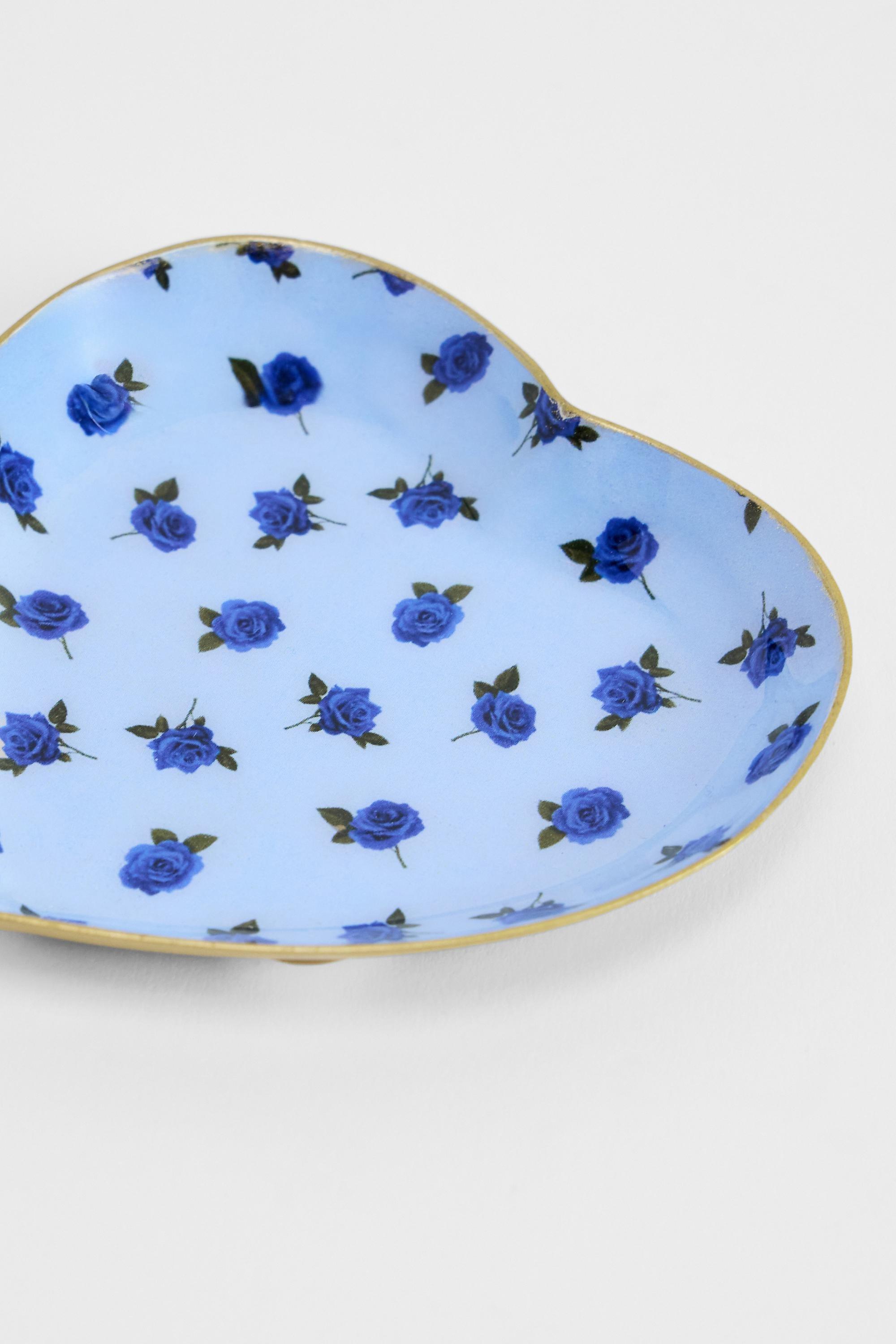 Blue Rosebud Heart Trinket Dish, BLUE, large image number 1