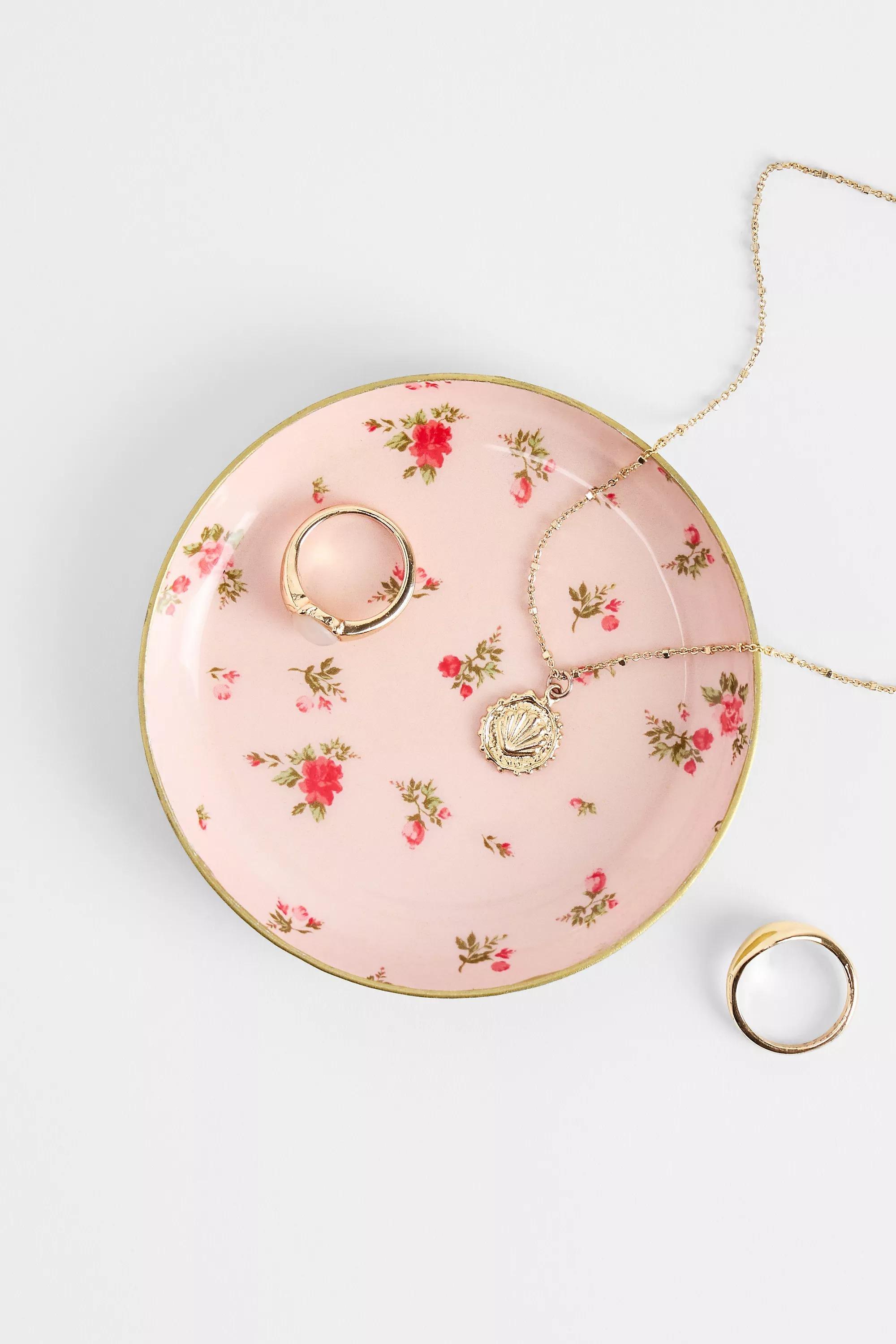 Pink Vintage Rose Round Trinket Tray, PINK, large image number 0