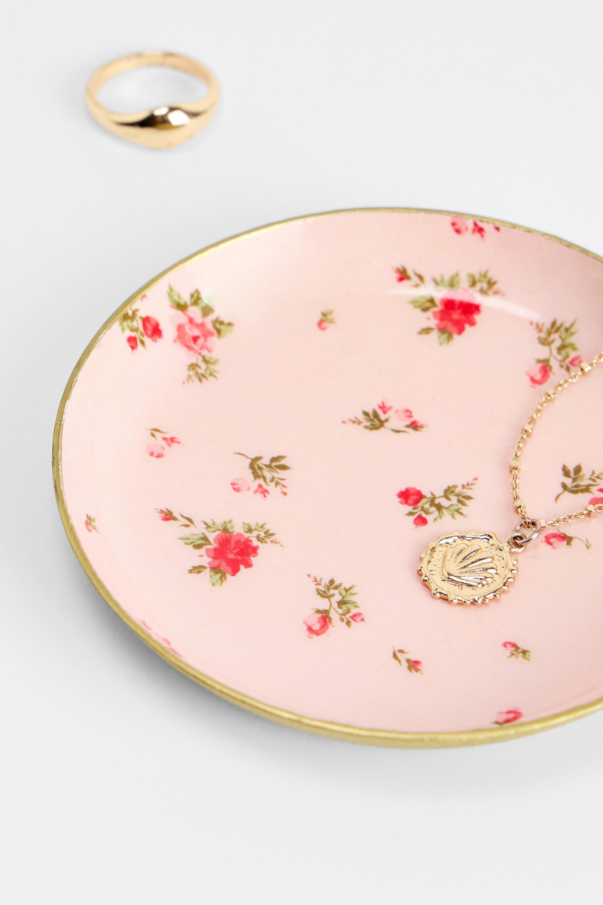 Pink Vintage Rose Round Trinket Tray, PINK, large image number 1