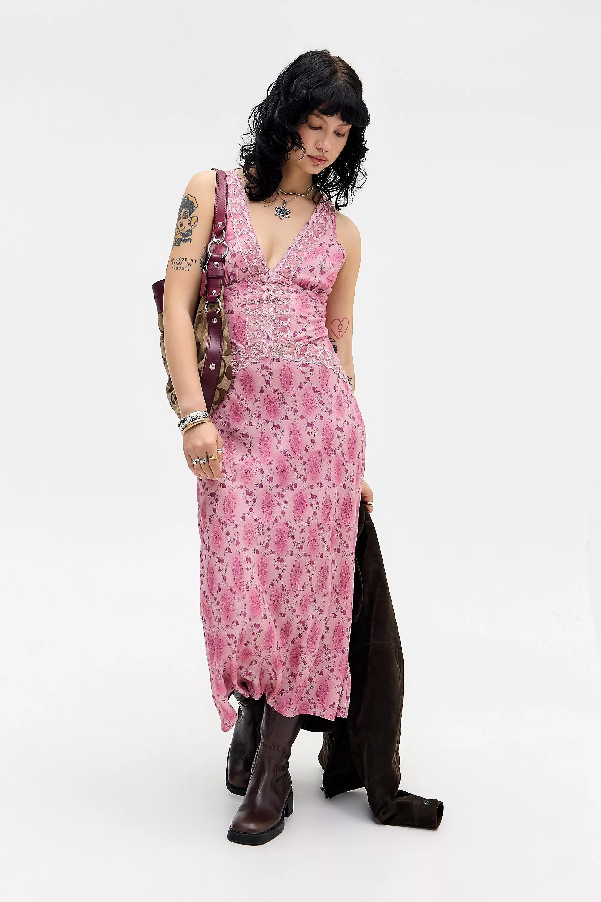 Pink Light Before Dark Dua Lace Trim Midi Dress, PINK, large image number 1