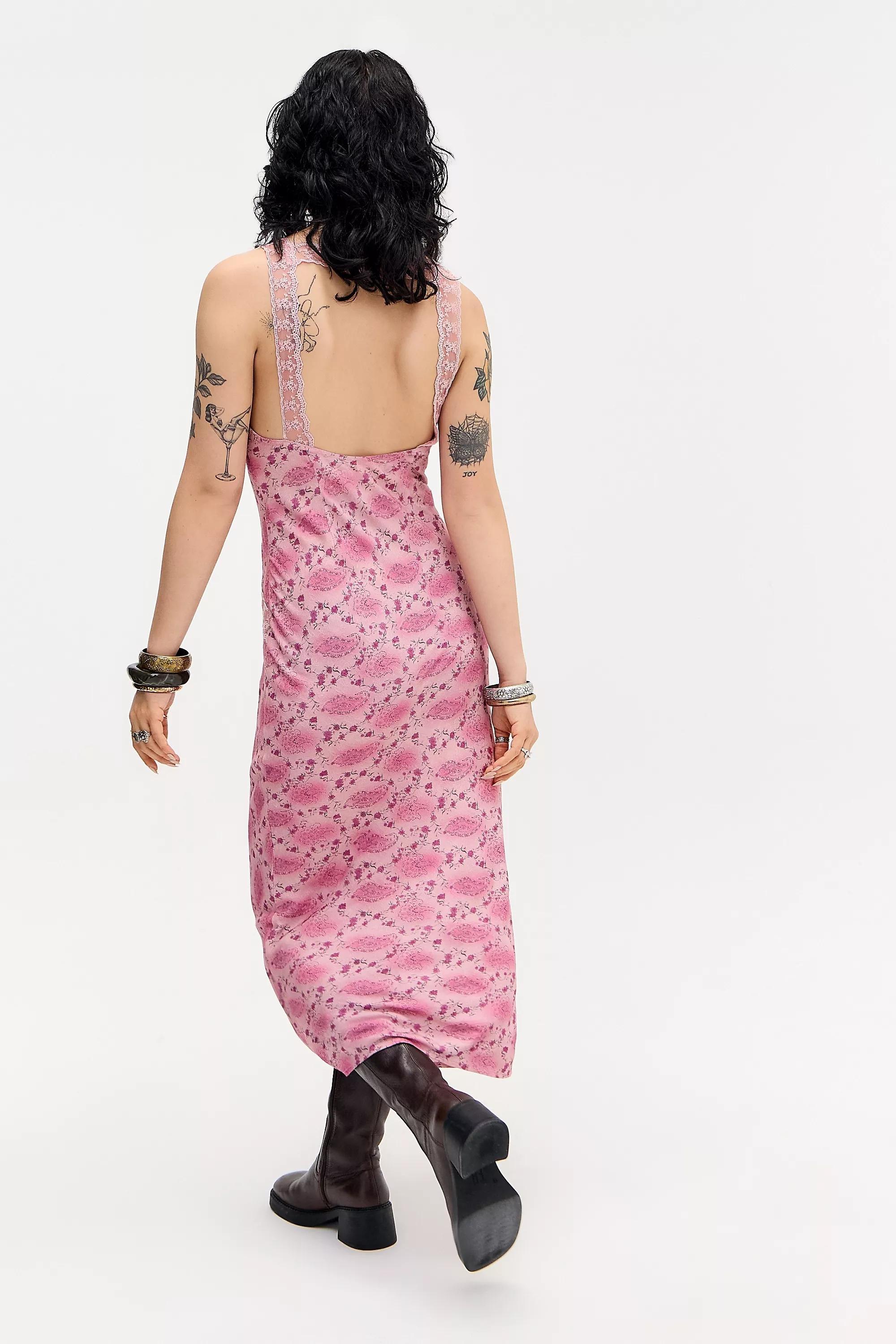 Pink Light Before Dark Dua Lace Trim Midi Dress, PINK, large image number 4