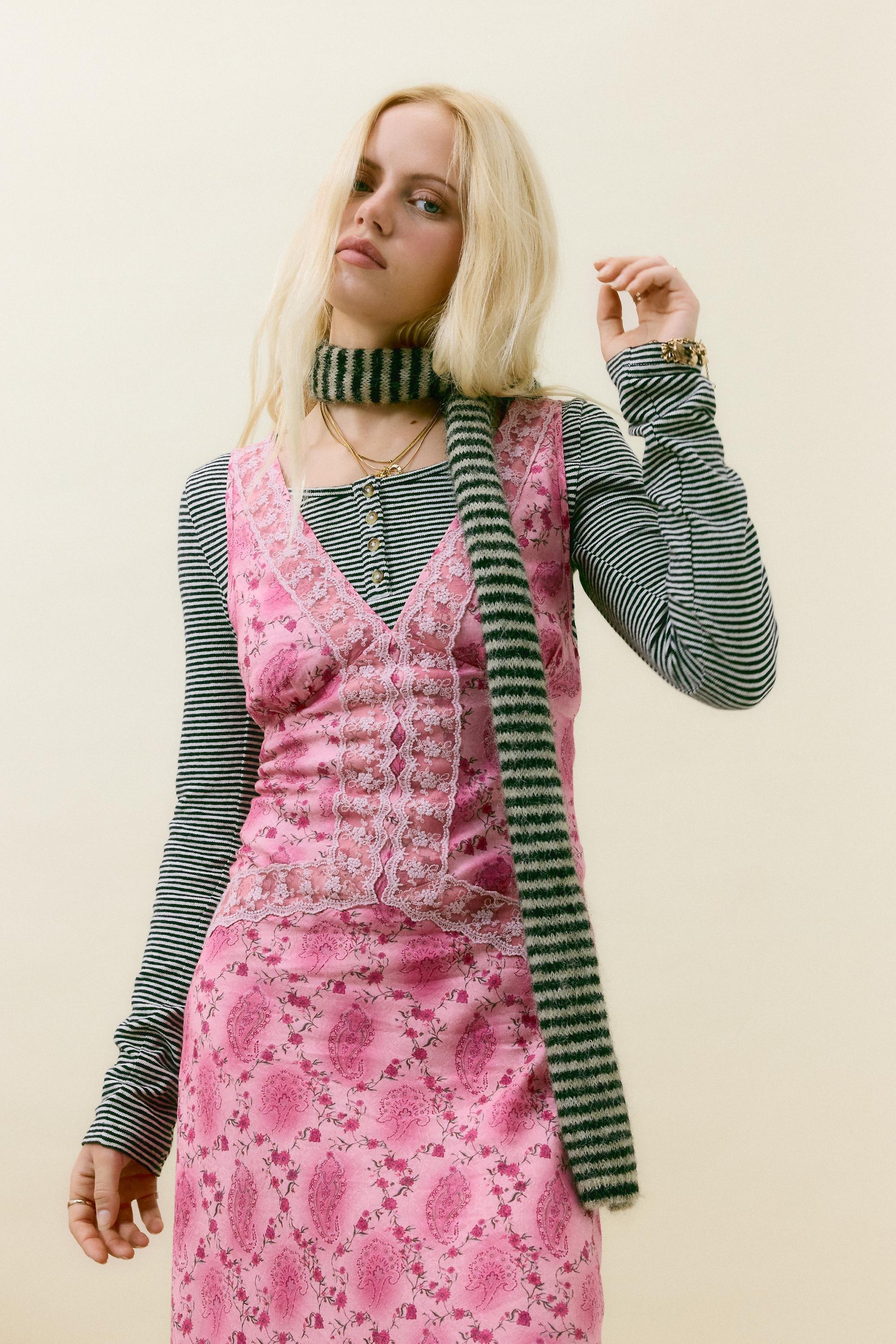 Pink Light Before Dark Dua Lace Trim Midi Dress, PINK, large image number 4