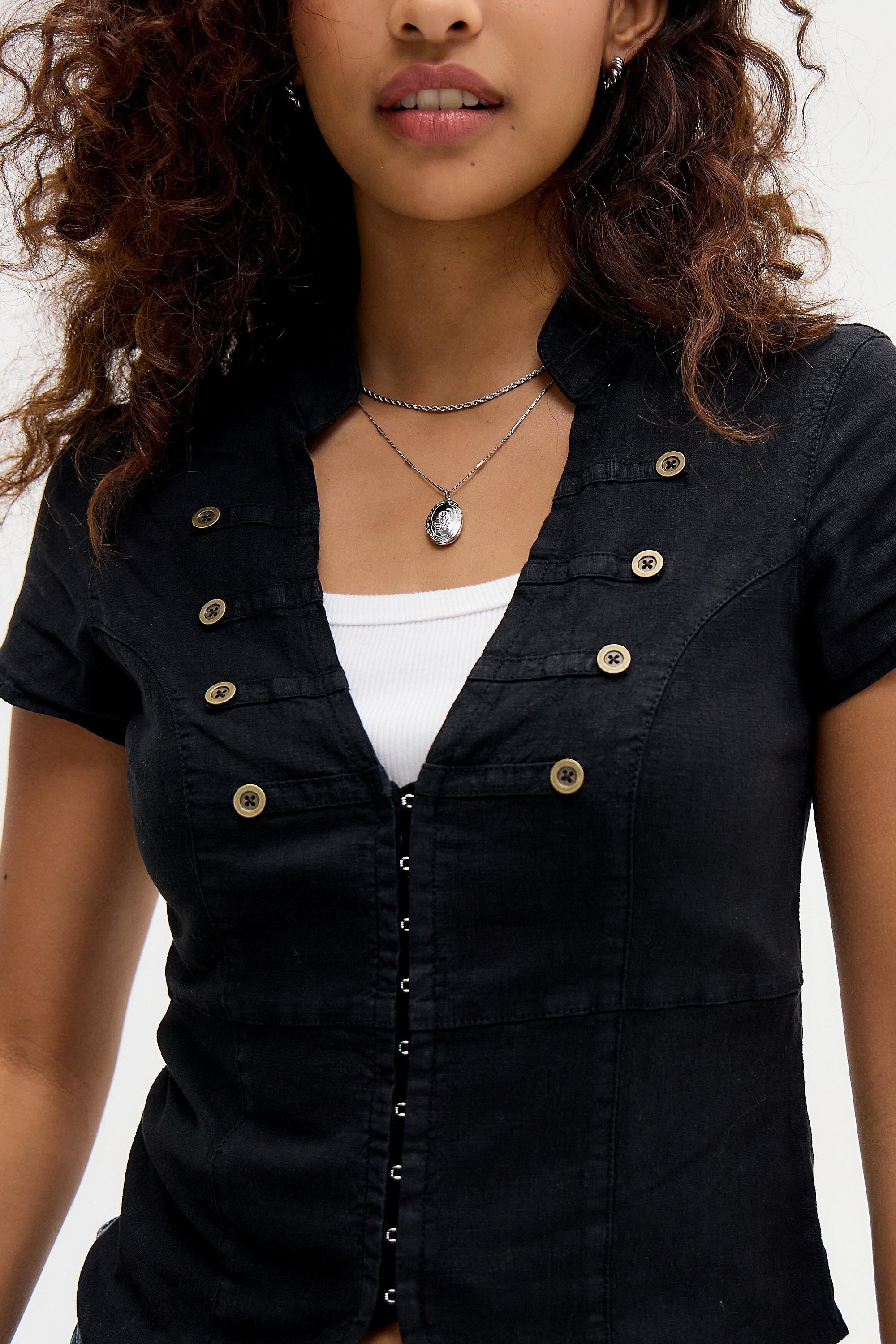 Black Bdg Milo Soft Military Button Detail Shirt, BLK, large image number 2