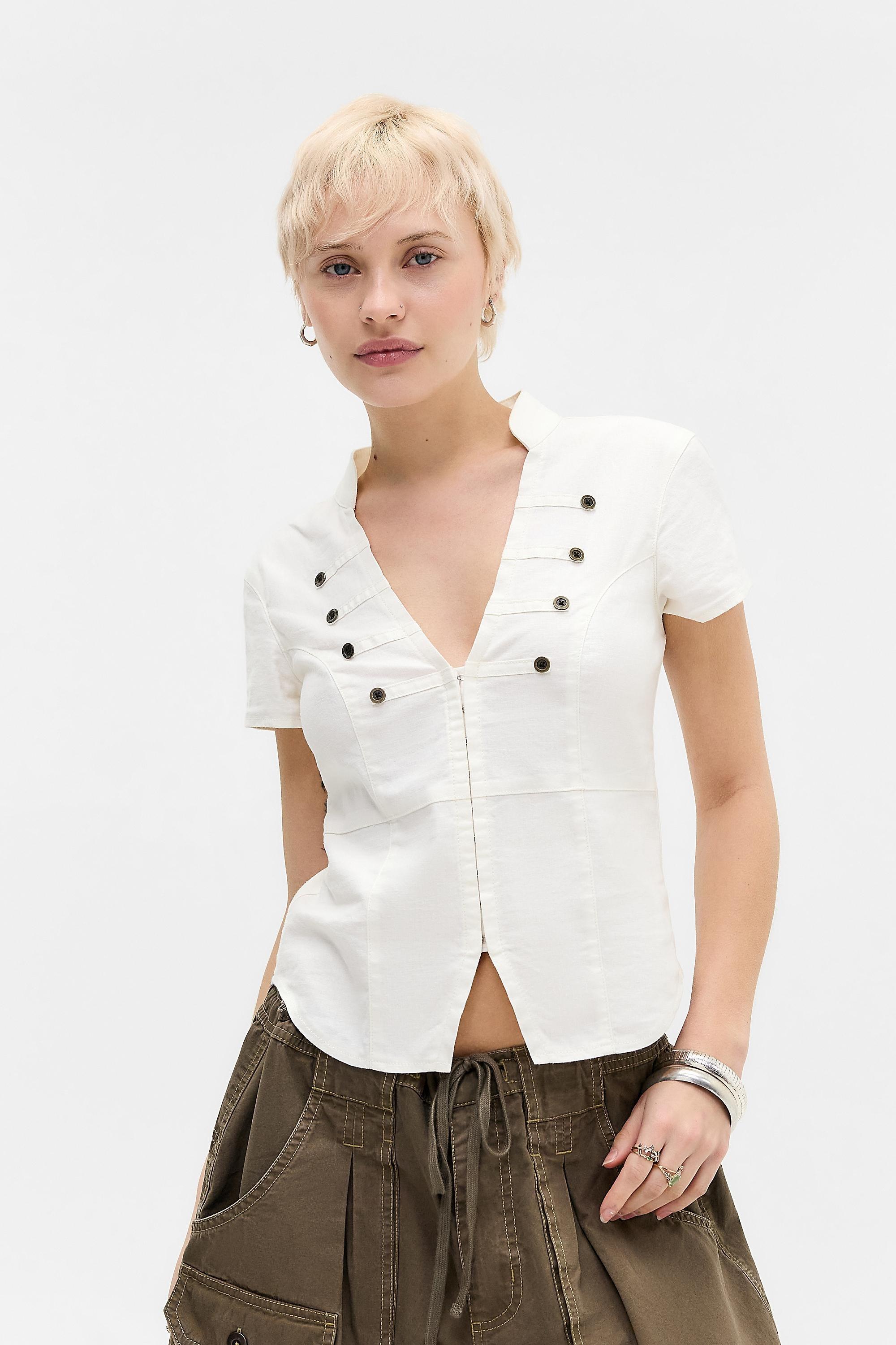 White Bdg Milo Soft Military Button Detail Shirt, WHT, large image number 0