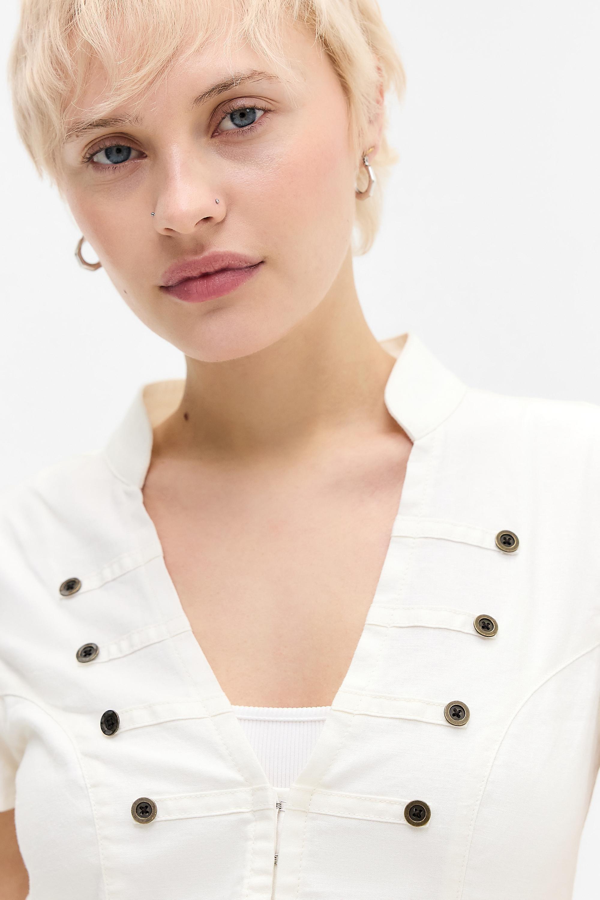 White Bdg Milo Soft Military Button Detail Shirt, WHT, large image number 2