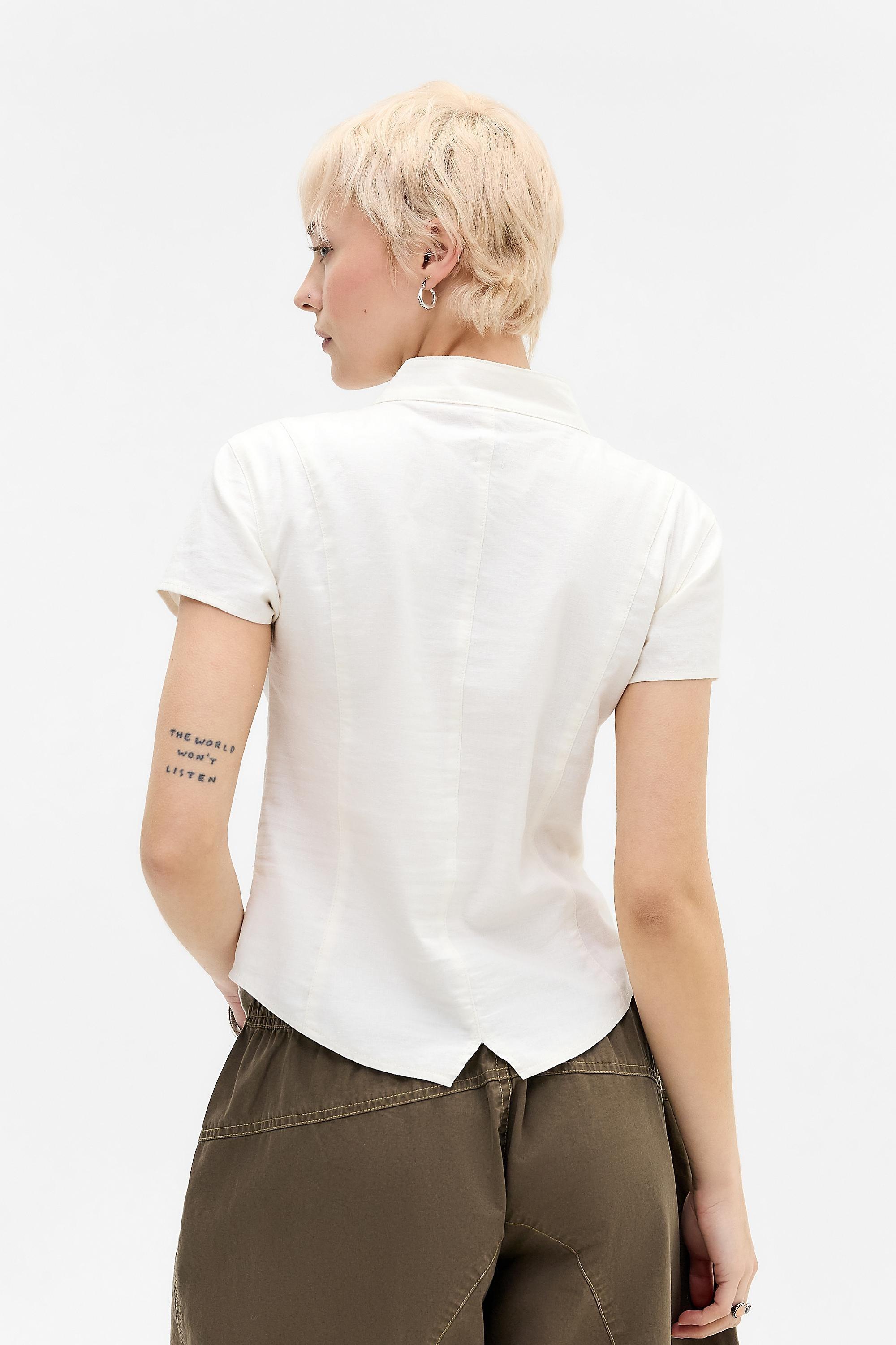 White Bdg Milo Soft Military Button Detail Shirt, WHT, large image number 3