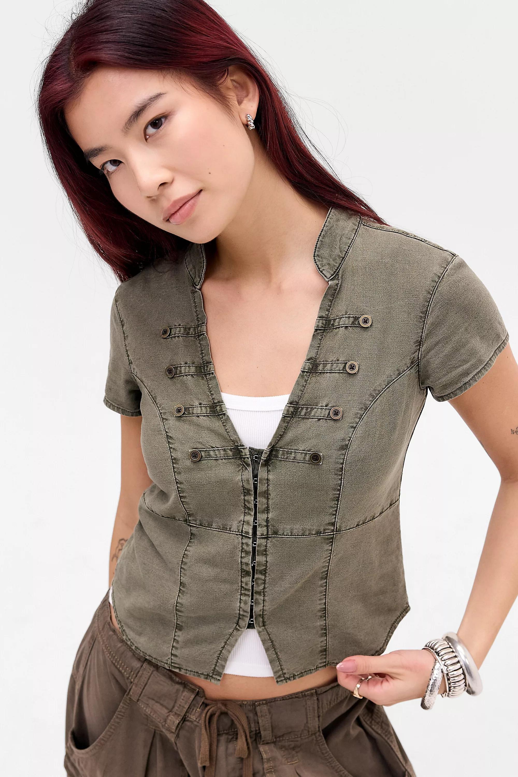 Khaki Bdg Milo Soft Military Button Detail Shirt, KHAKI, medium