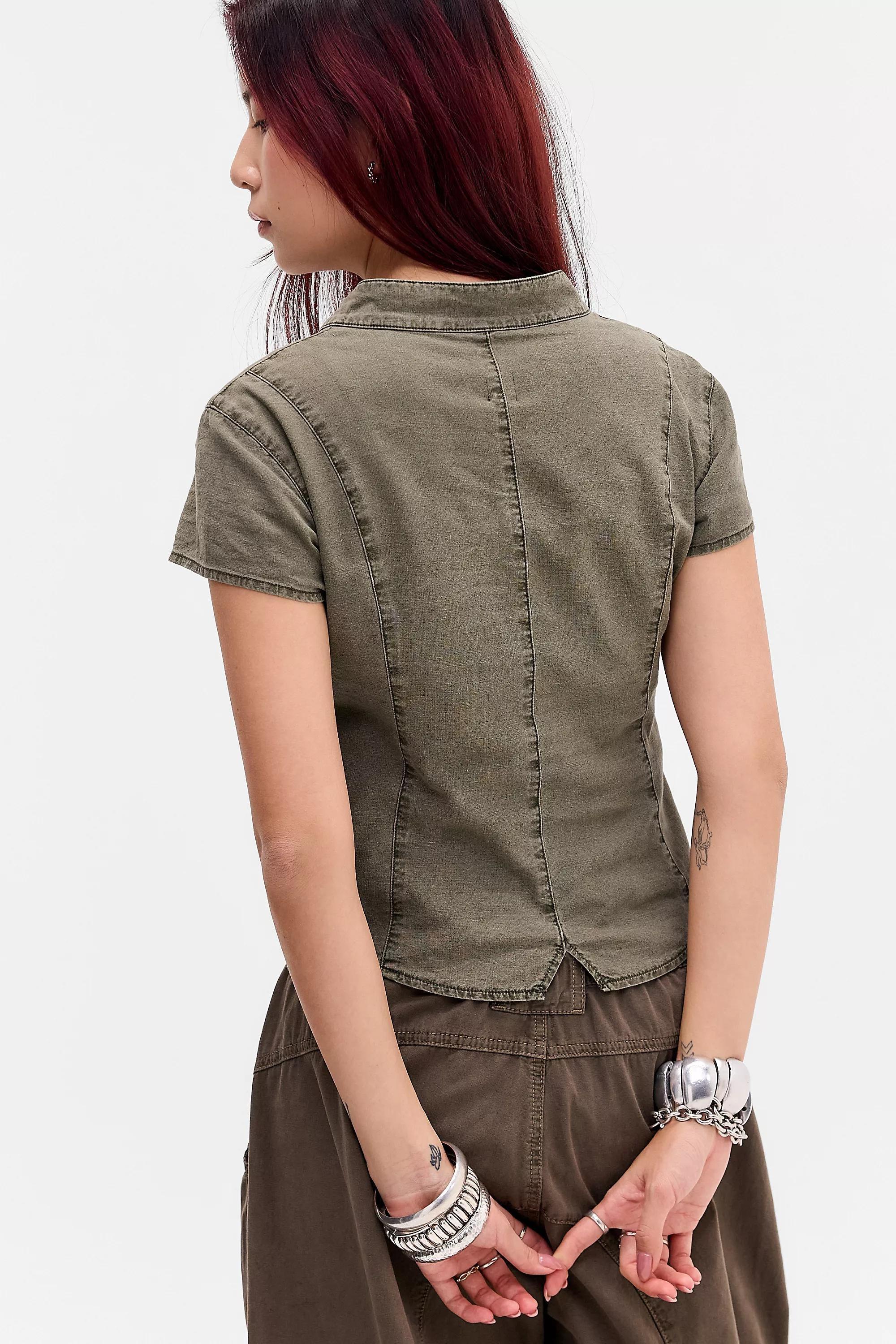 Khaki Bdg Milo Soft Military Button Detail Shirt, KHAKI, large image number 3