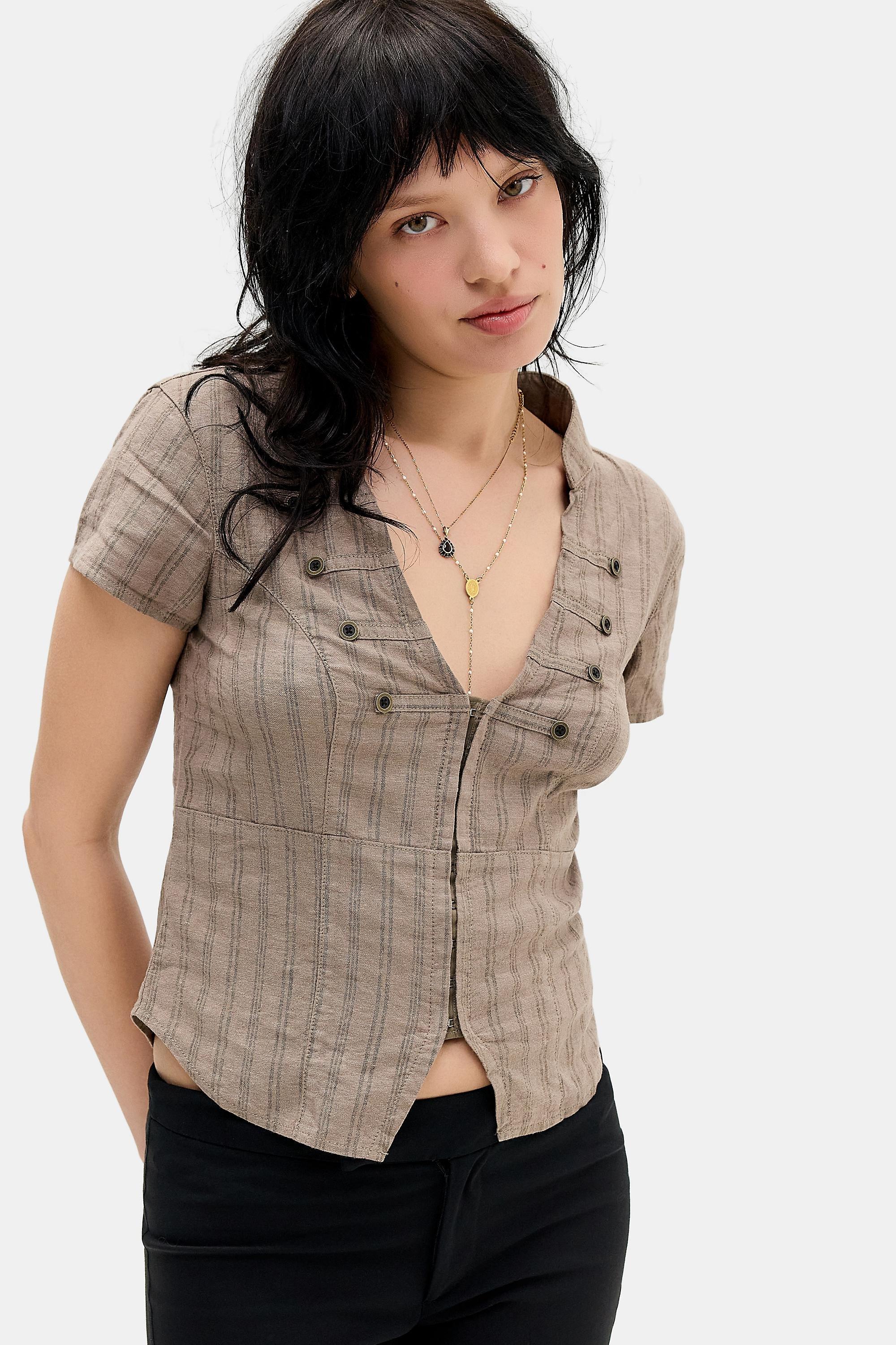 GREEN PATTERN BDG Milo Soft Military Button Detail Shirt, GN, medium