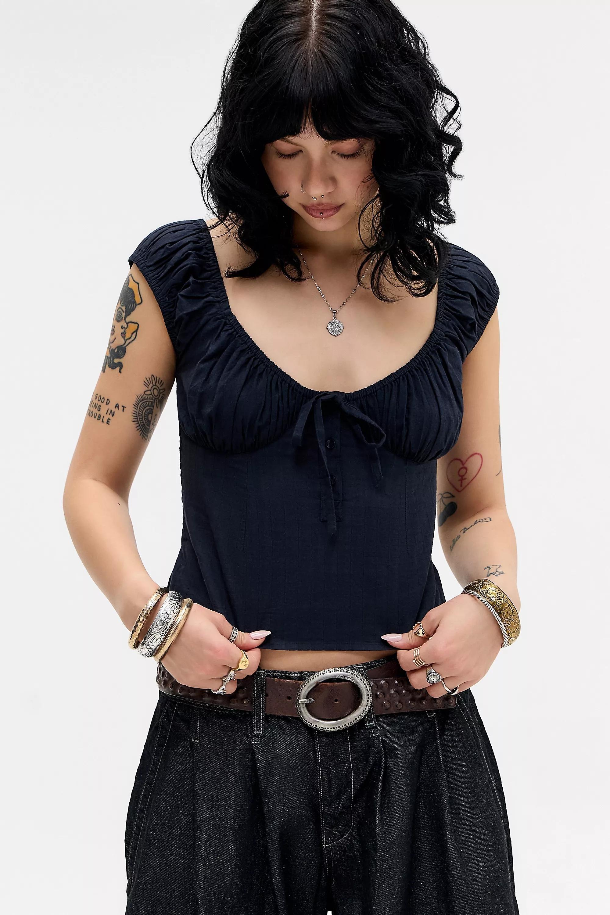 Black Kimchi Blue Hallie Blouse, BLK, large image number 1