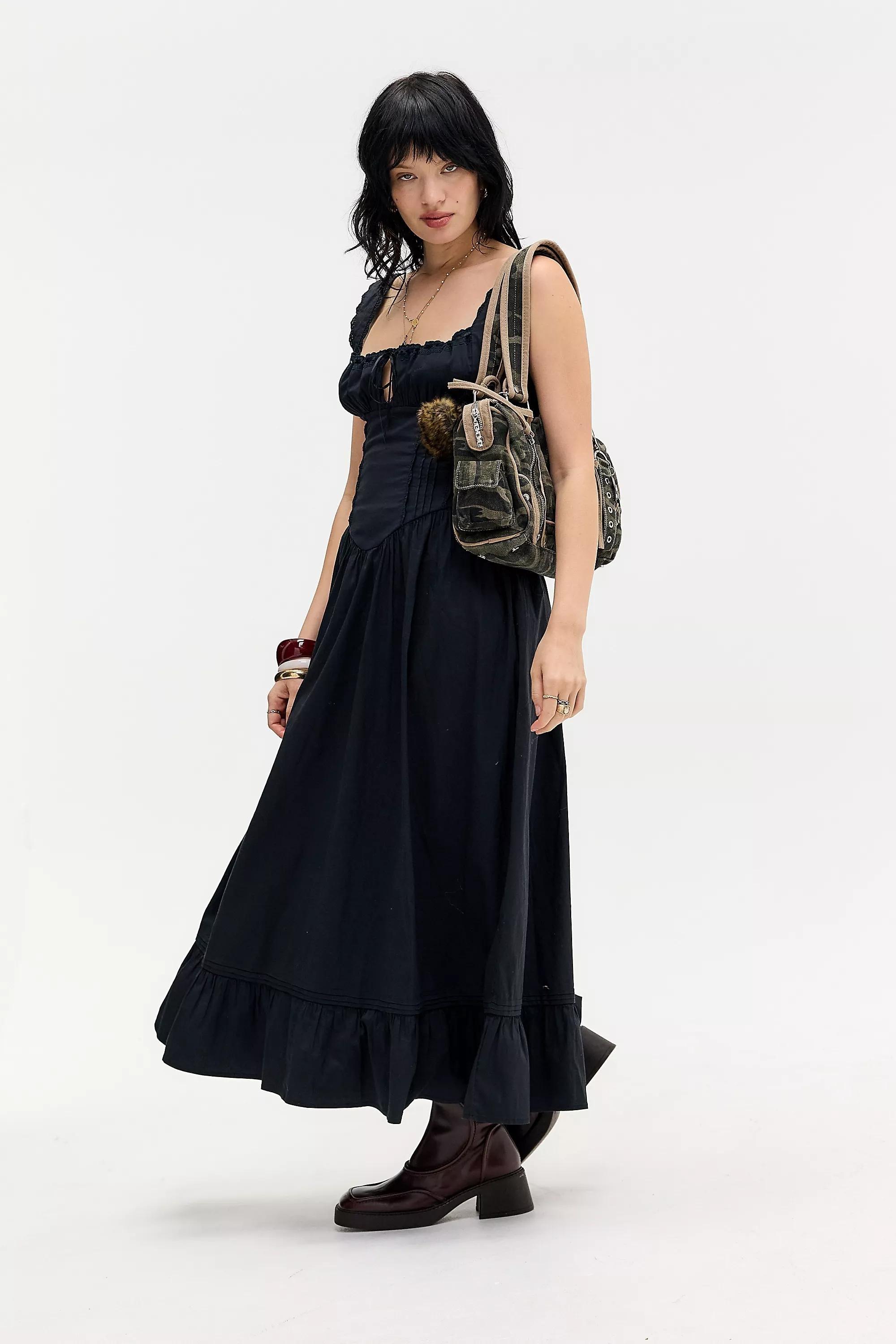 Black Kimchi Blue Gabriette Drop Waist Prairie Maxi Dress, BLK, large image number 0