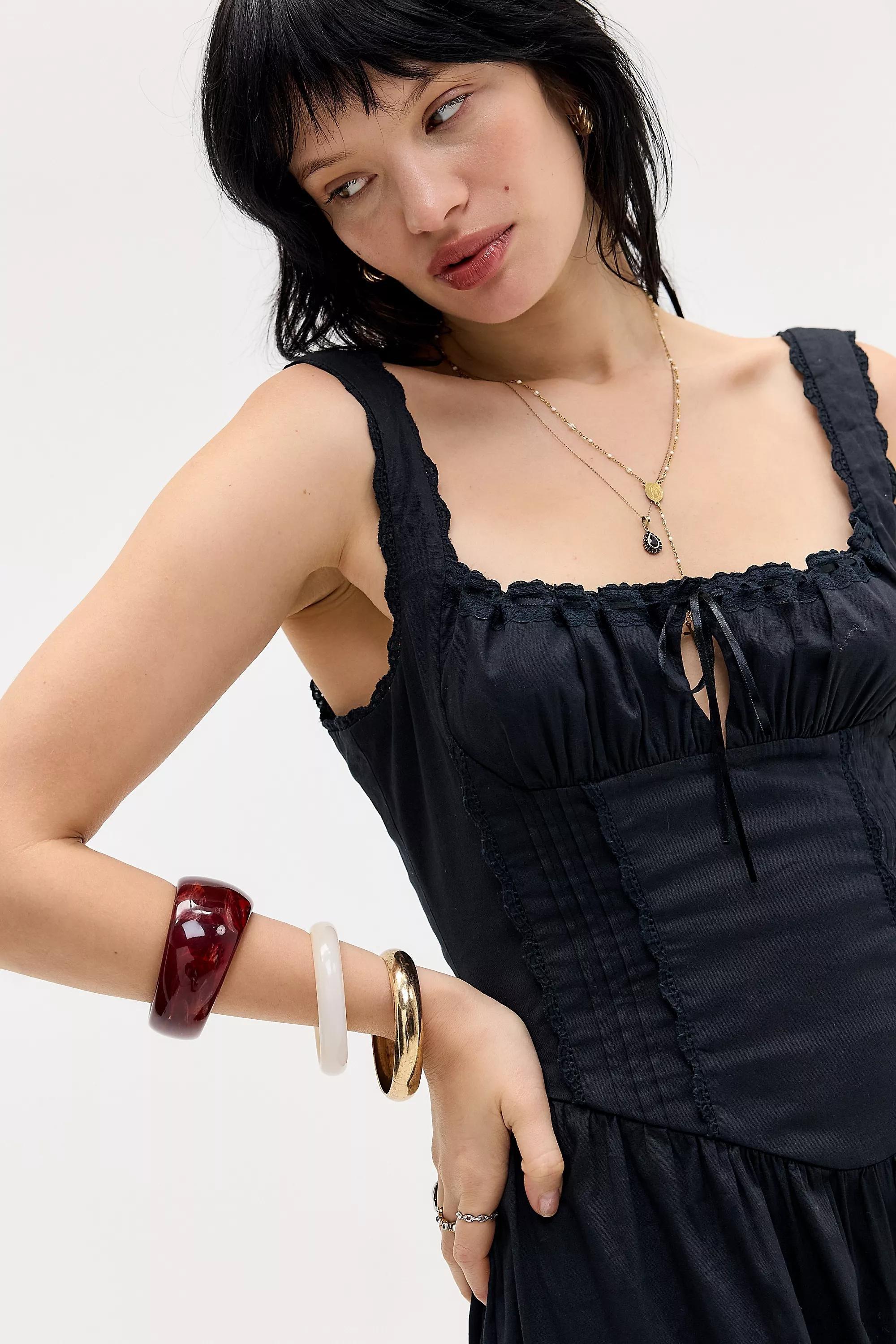 Black Kimchi Blue Gabriette Drop Waist Prairie Maxi Dress, BLK, large image number 1