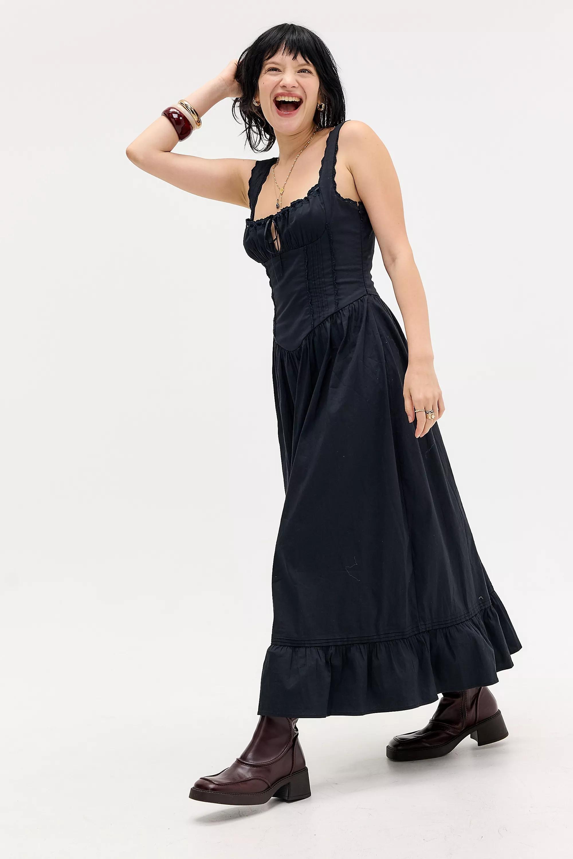 Black Kimchi Blue Gabriette Drop Waist Prairie Maxi Dress, BLK, large image number 2